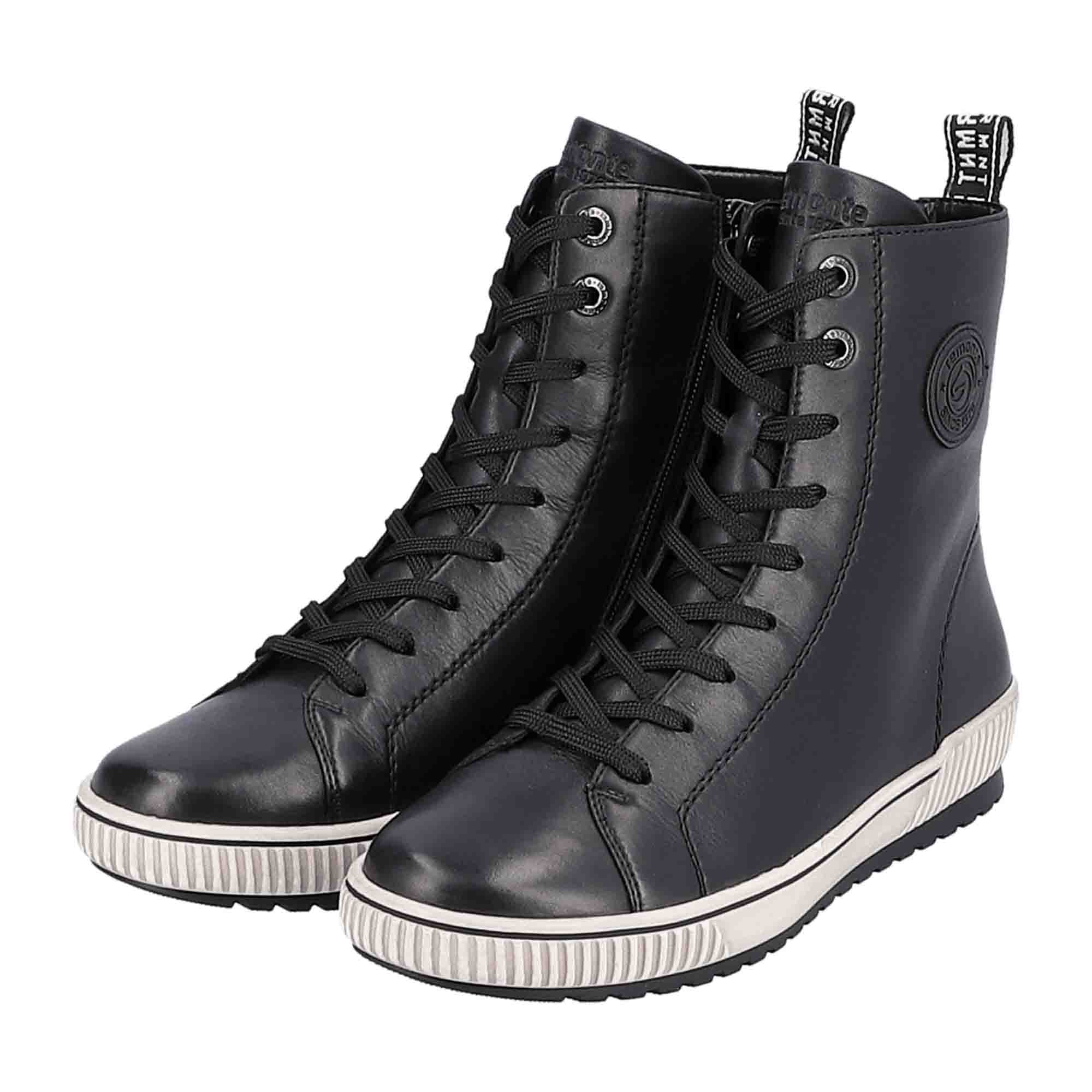 Remonte Black Women's Ankle Boots Leather Wedge Heel Comfortable Winter Shoes