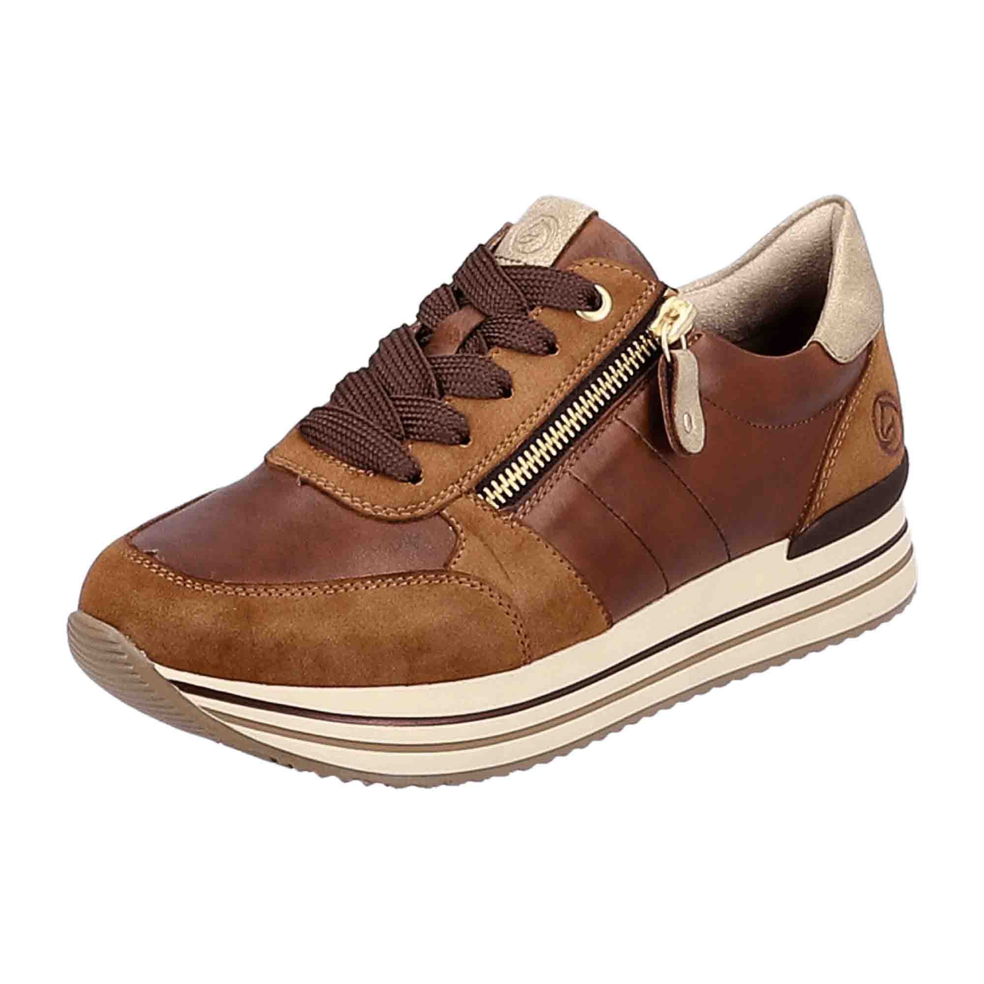 Remonte Brown Leather Women's Shoes with Zipper and Laces