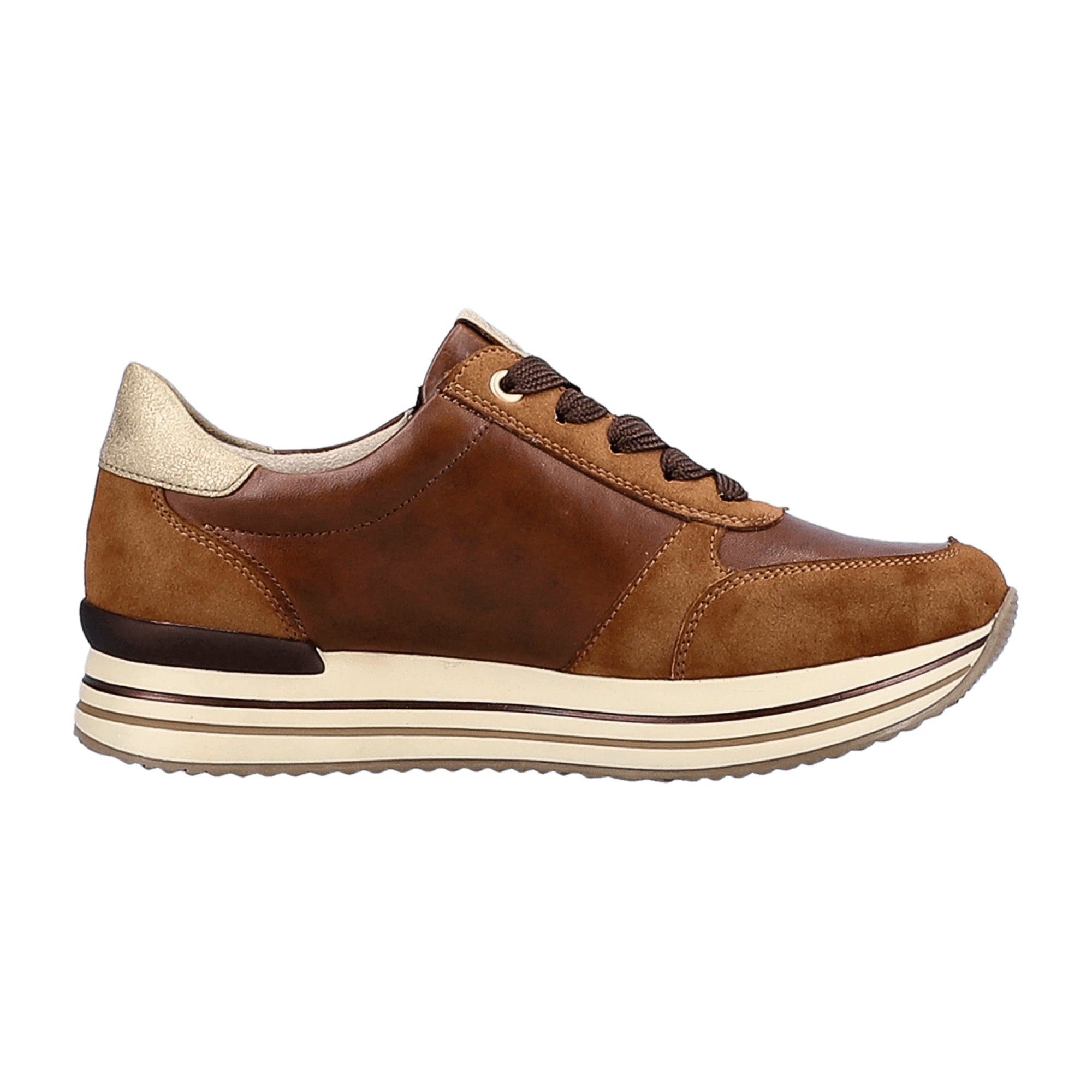 Remonte Brown Leather Women's Shoes with Zipper and Laces