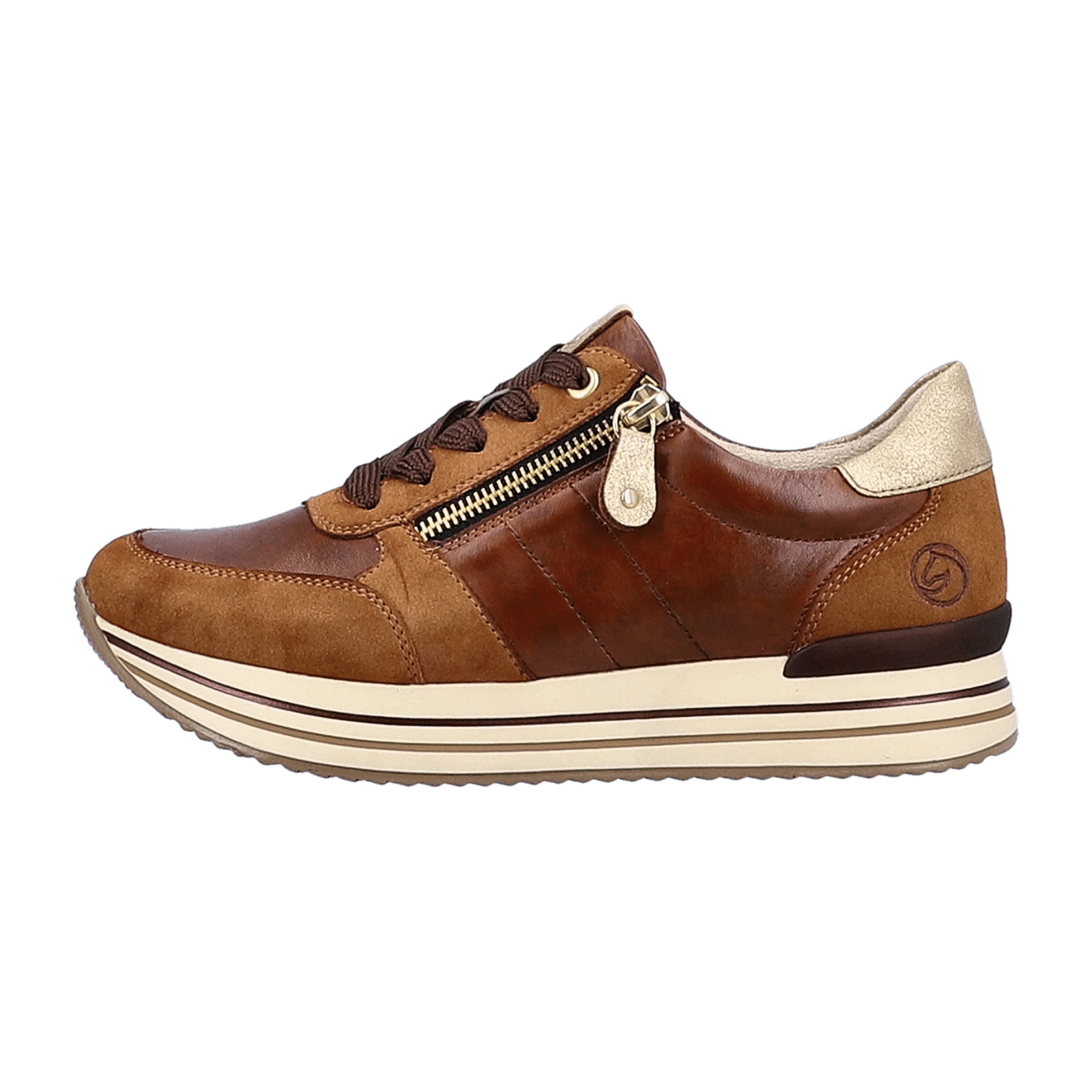 Remonte Brown Leather Women's Shoes with Zipper and Laces