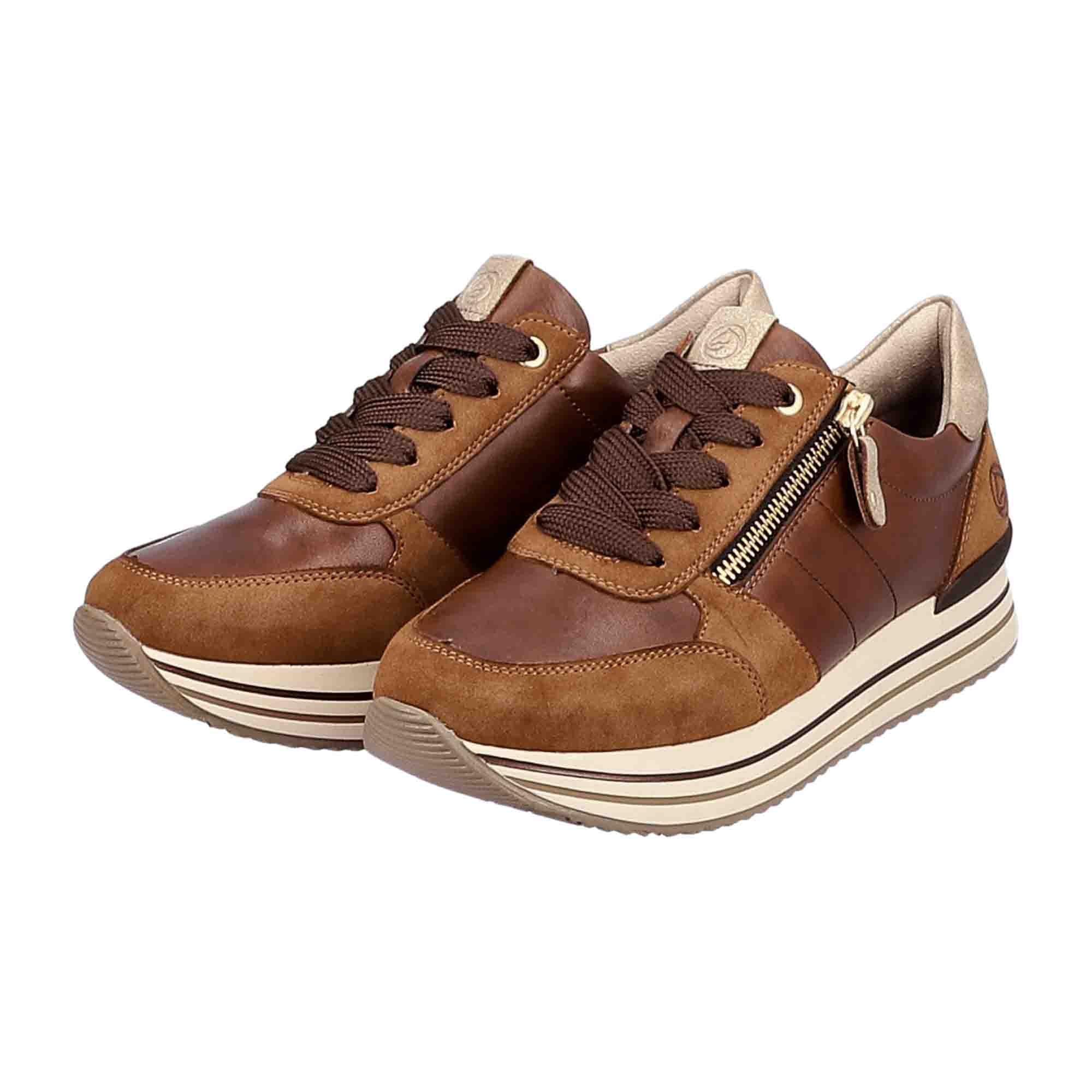 Remonte Brown Leather Women's Shoes with Zipper and Laces