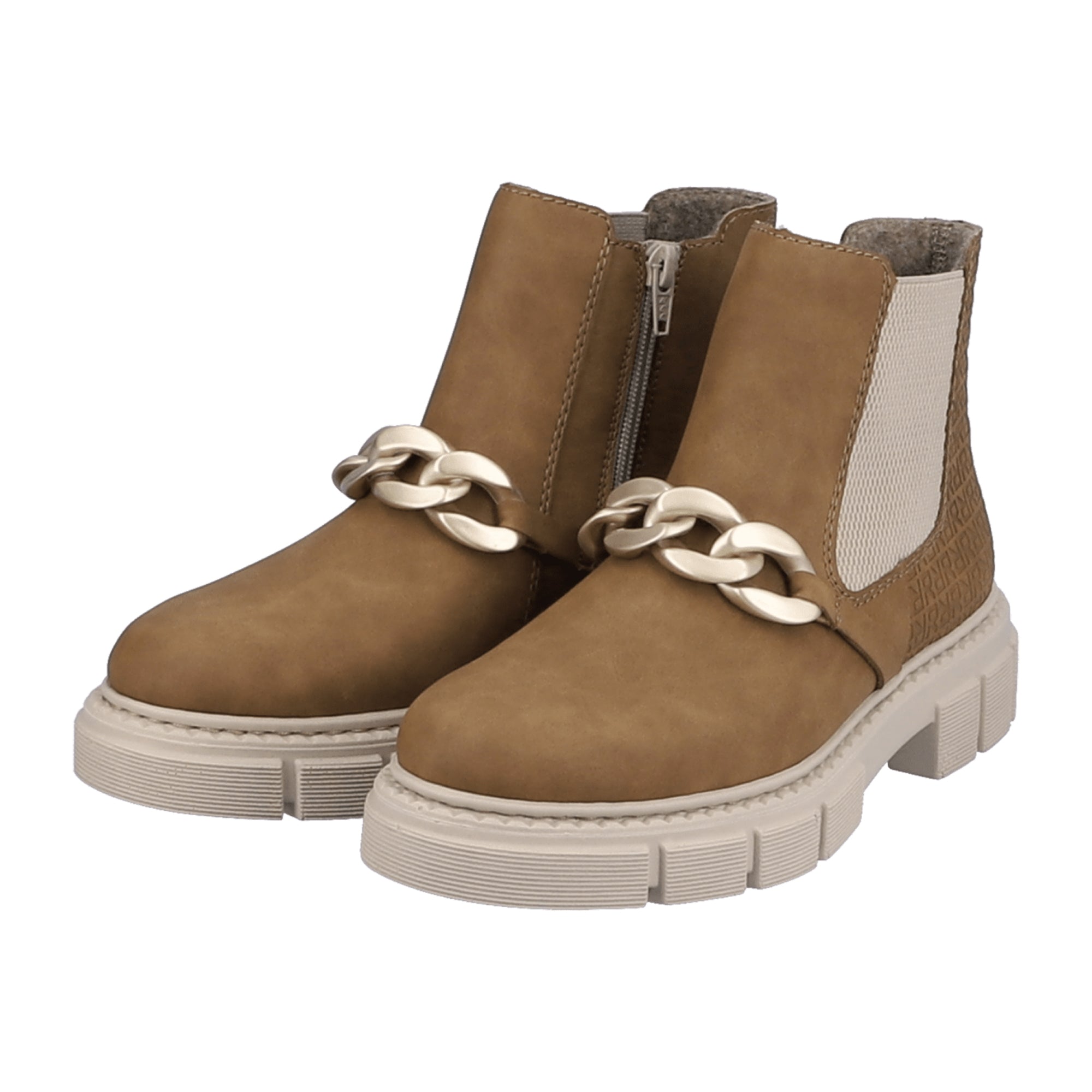 Rieker Brown Women's Boots with Warm Lining and Decorative Chains