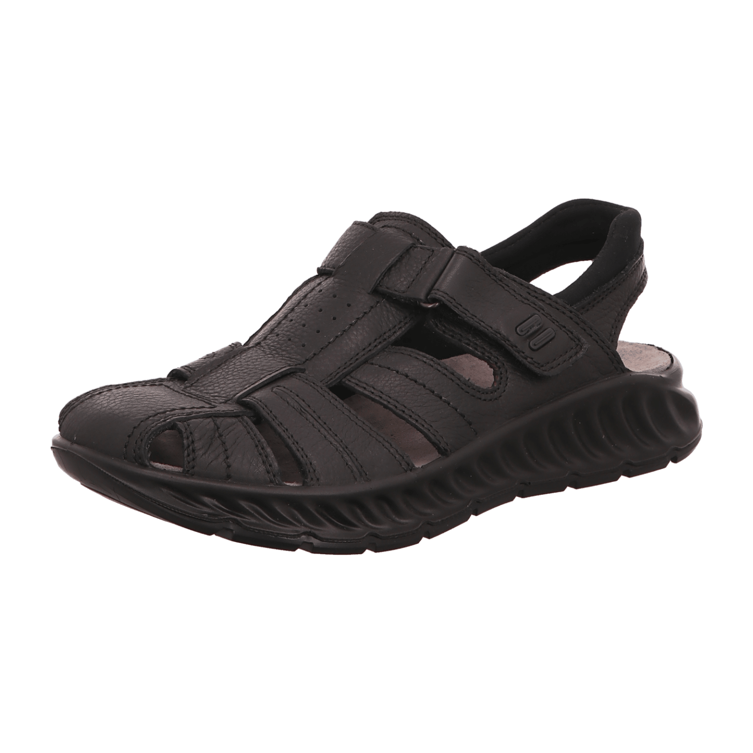 ARA Men's Leather Sandals with Hook-and-Loop Closure and Ankle Strap, Black