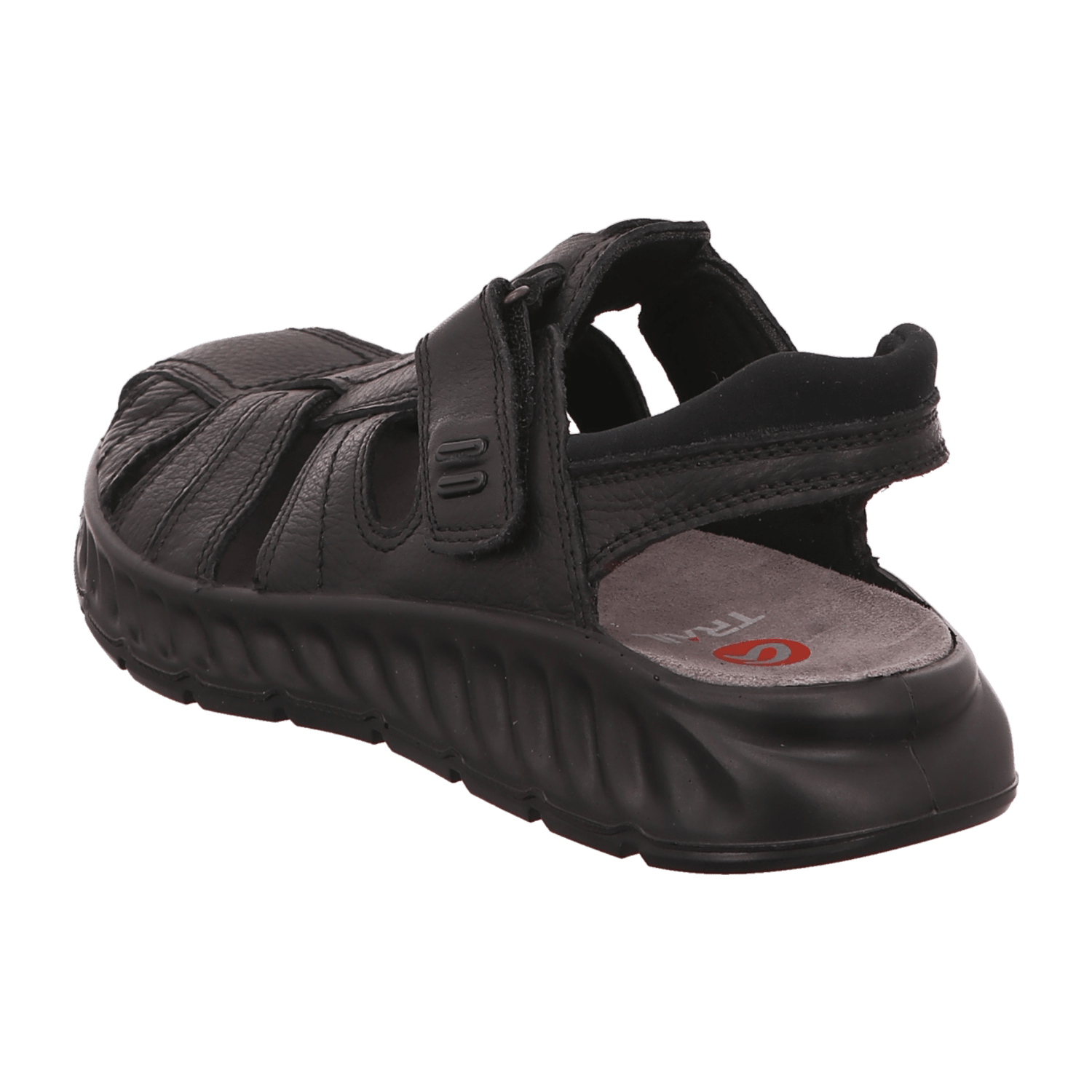 ARA Men's Leather Sandals with Hook-and-Loop Closure and Ankle Strap, Black