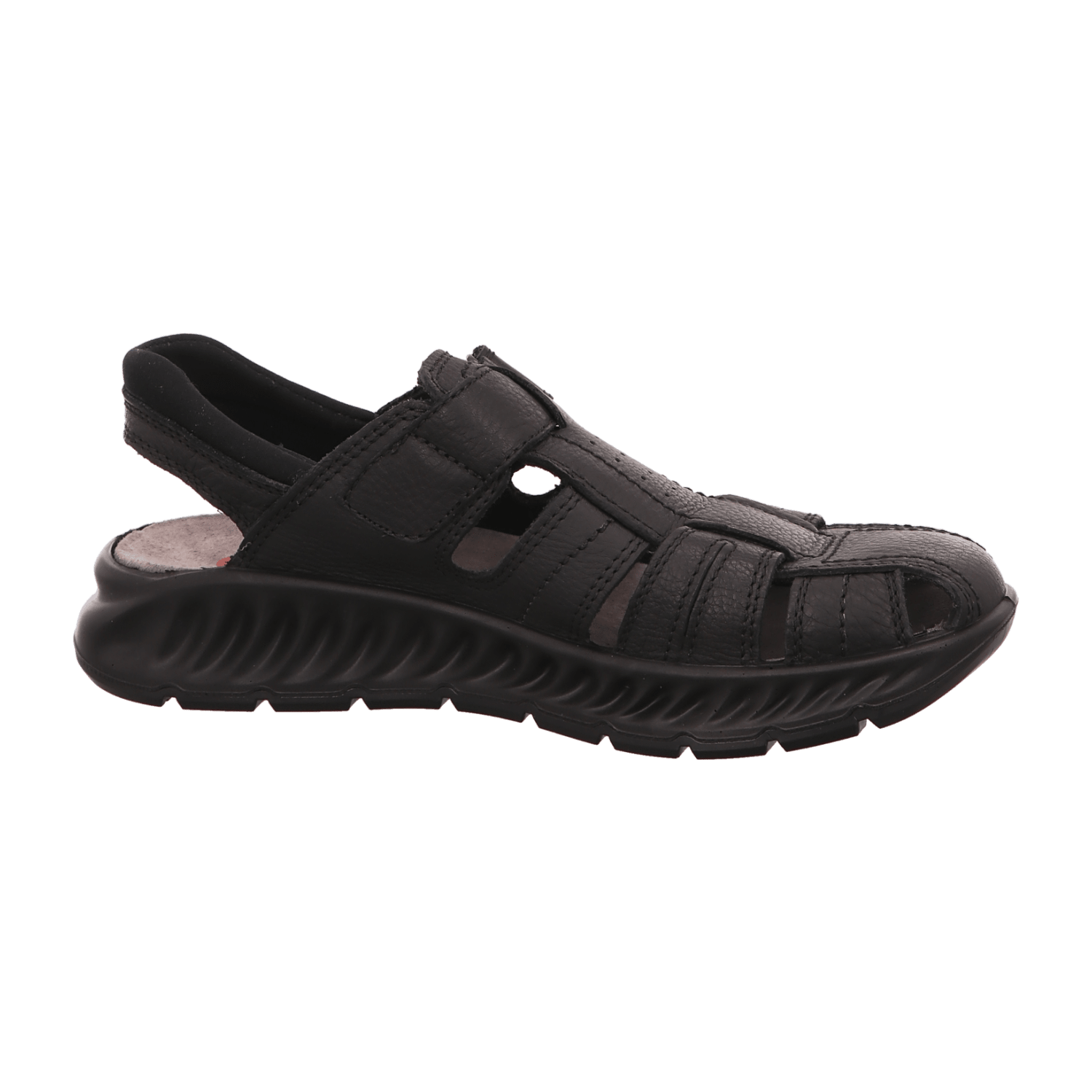 ARA Men's Leather Sandals with Hook-and-Loop Closure and Ankle Strap, Black