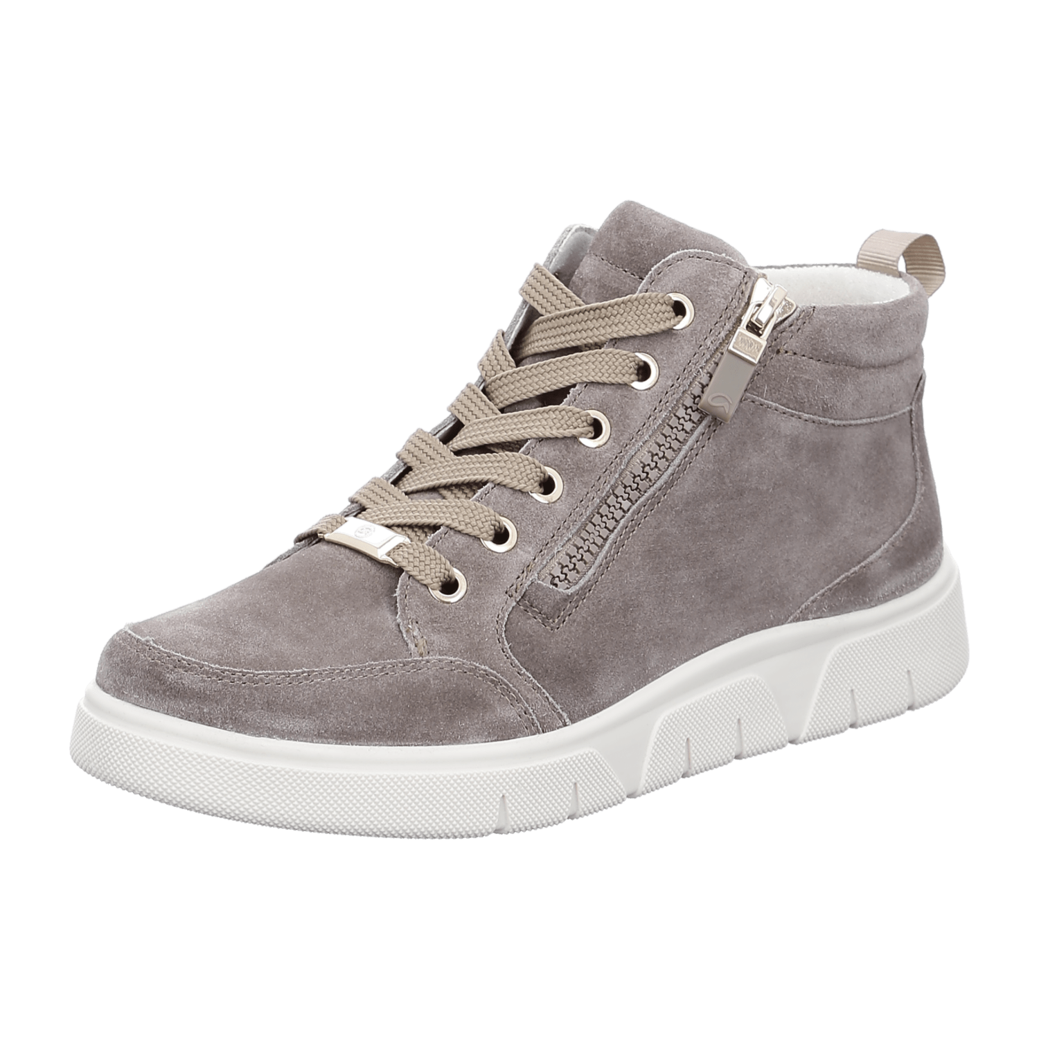 ARA ROM Women's Sneakers in Grey Velour Leather with Lace-Up Closure and Round Toe