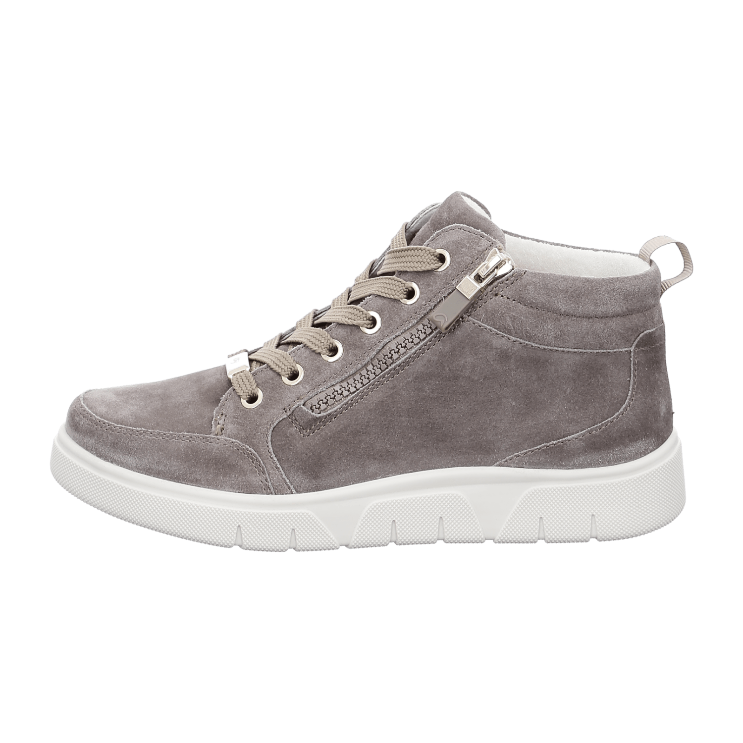ARA ROM Women's Sneakers in Grey Velour Leather with Lace-Up Closure and Round Toe