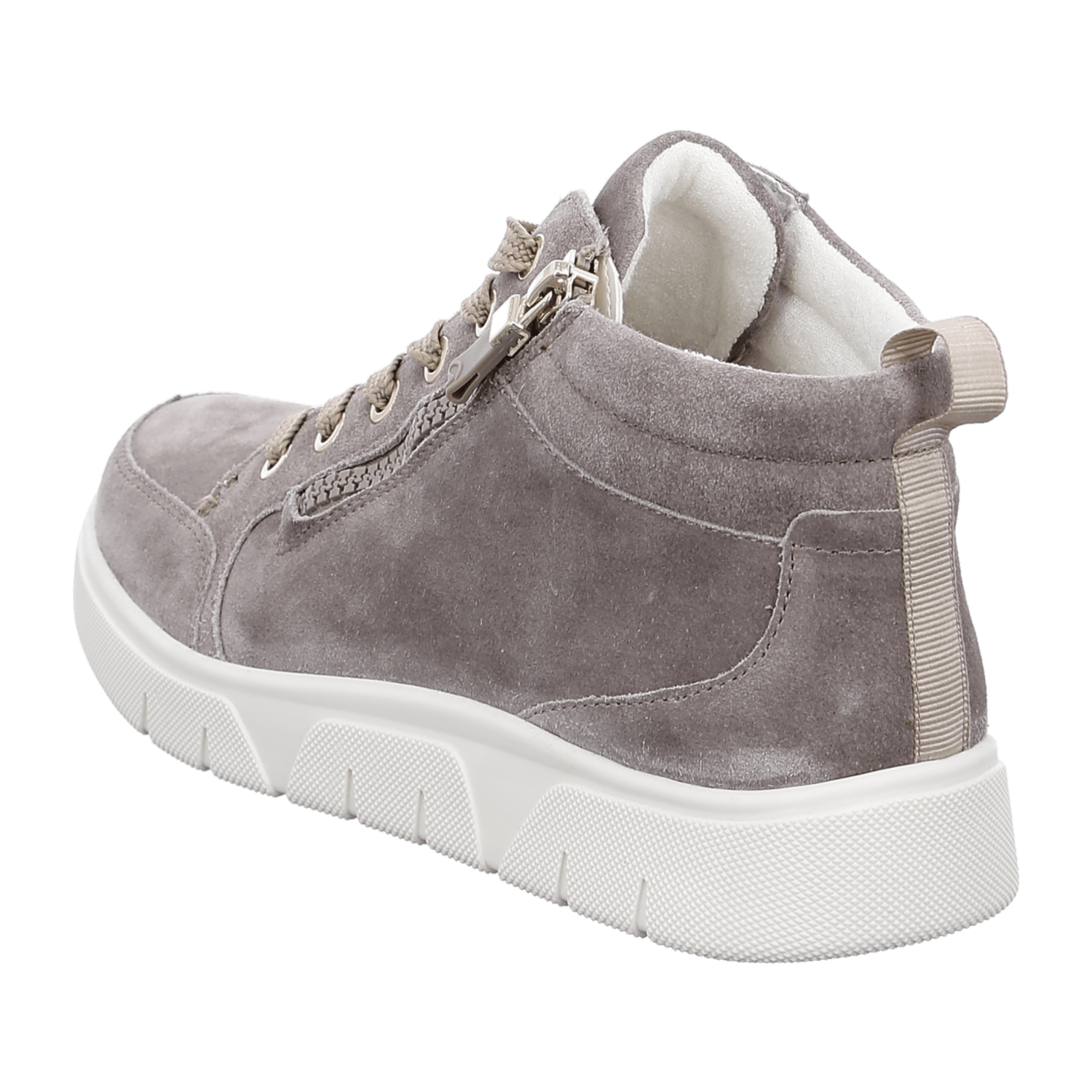 ARA ROM Women's Sneakers in Grey Velour Leather with Lace-Up Closure and Round Toe