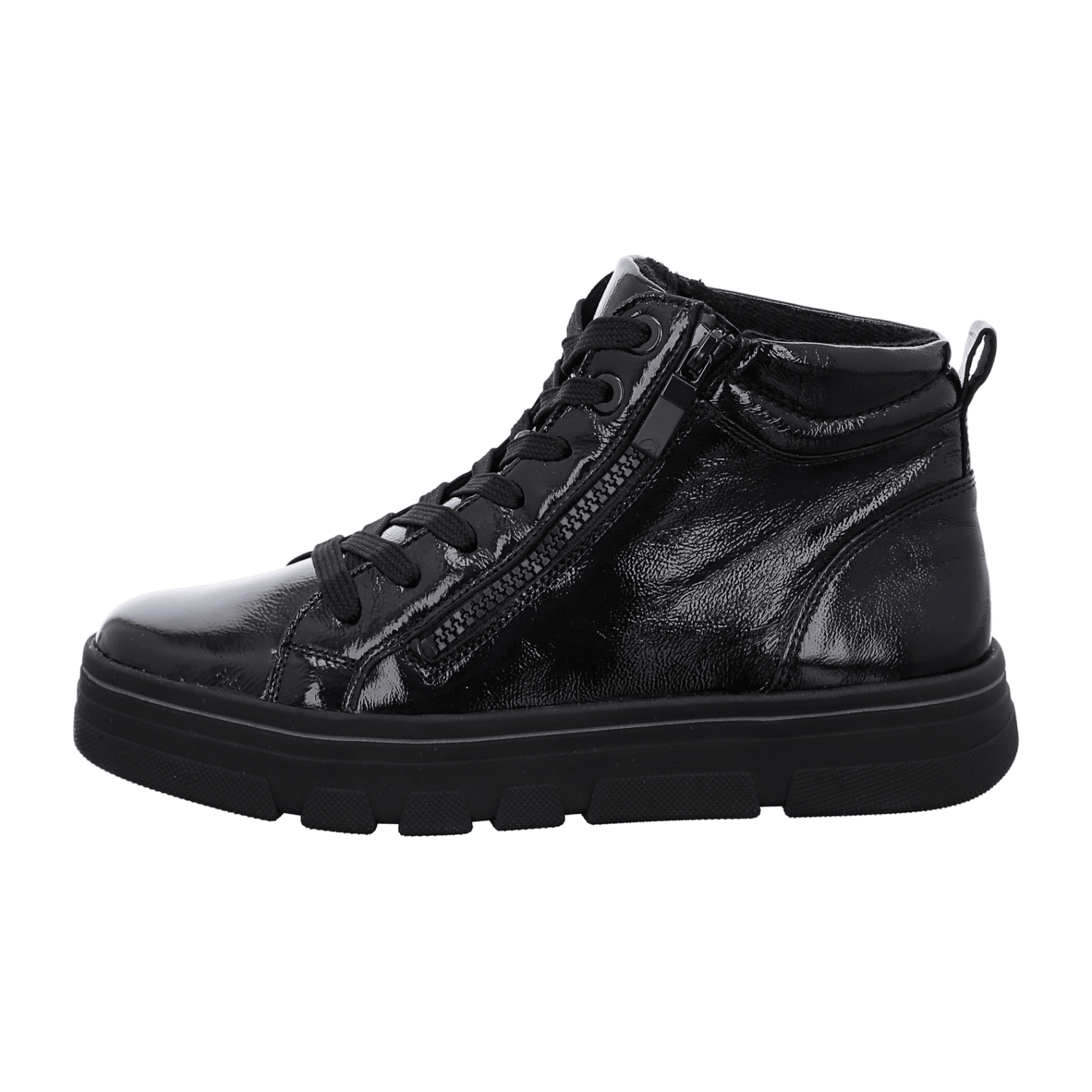 ARA CANBERRA Women's Leather Sneakers in Black with Lace-Up Closure and Round Toe