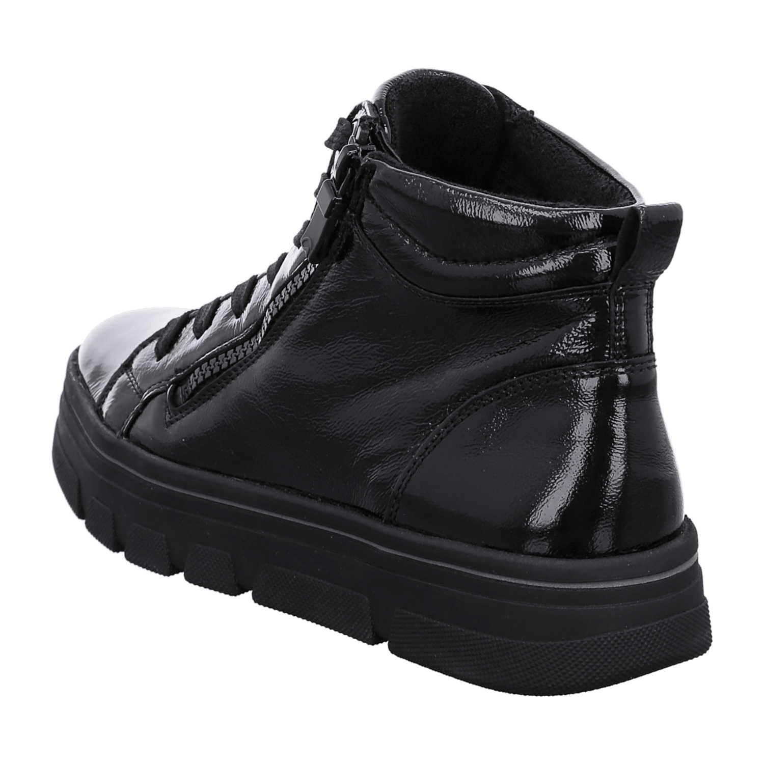 ARA CANBERRA Women's Leather Sneakers in Black with Lace-Up Closure and Round Toe