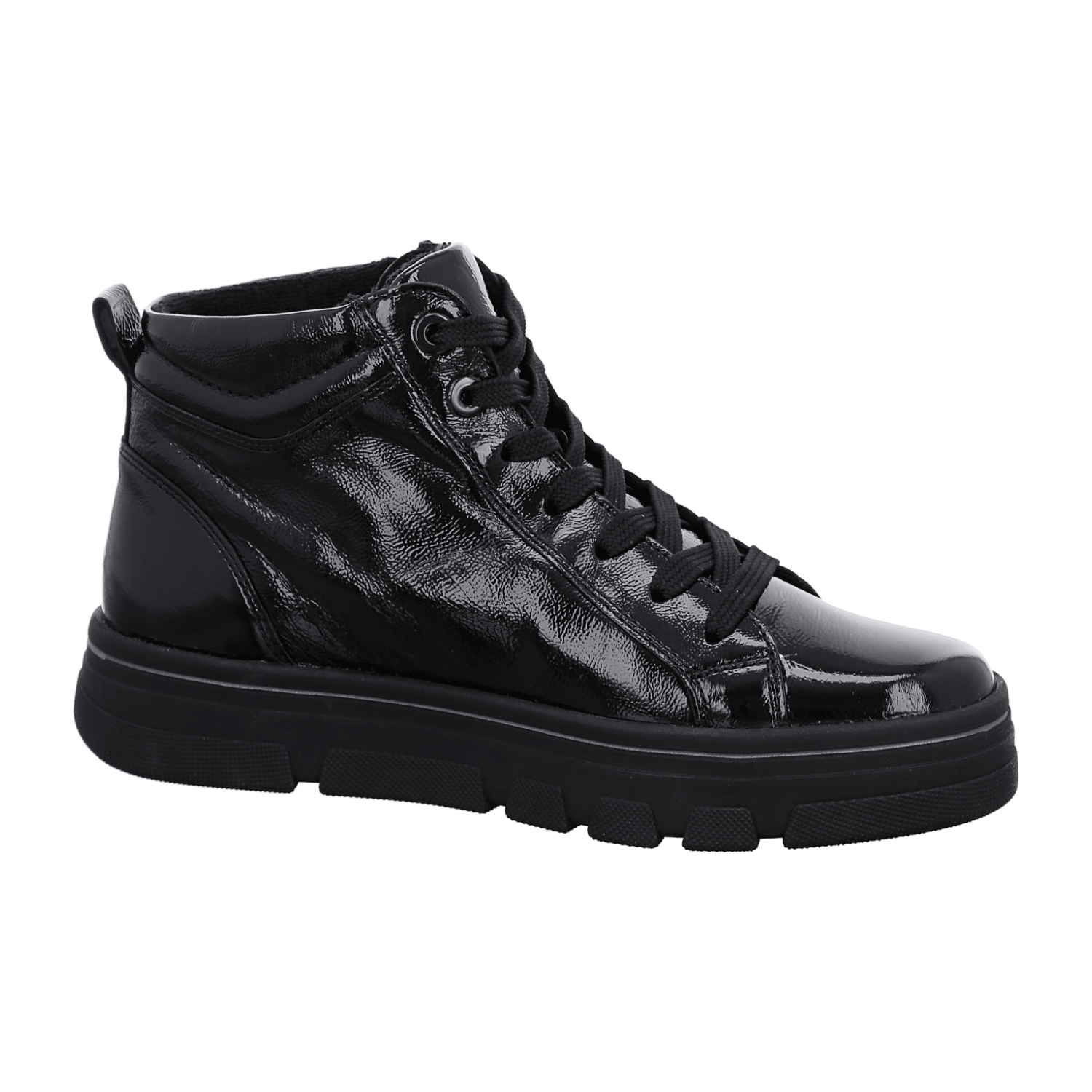 ARA CANBERRA Women's Leather Sneakers in Black with Lace-Up Closure and Round Toe