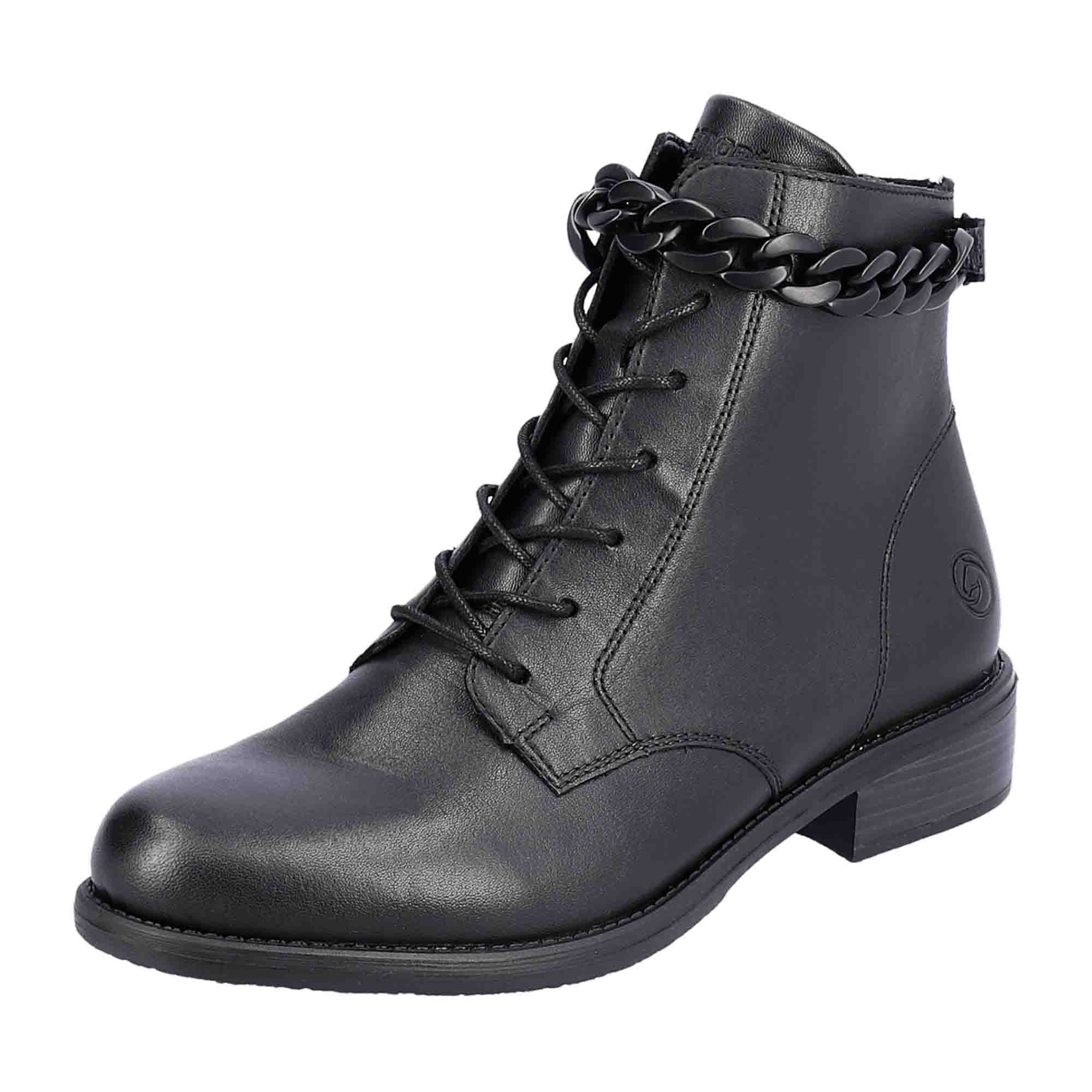 Remonte Women's Black Leather Ankle Boots Lace-Up Fall Winter Fashion