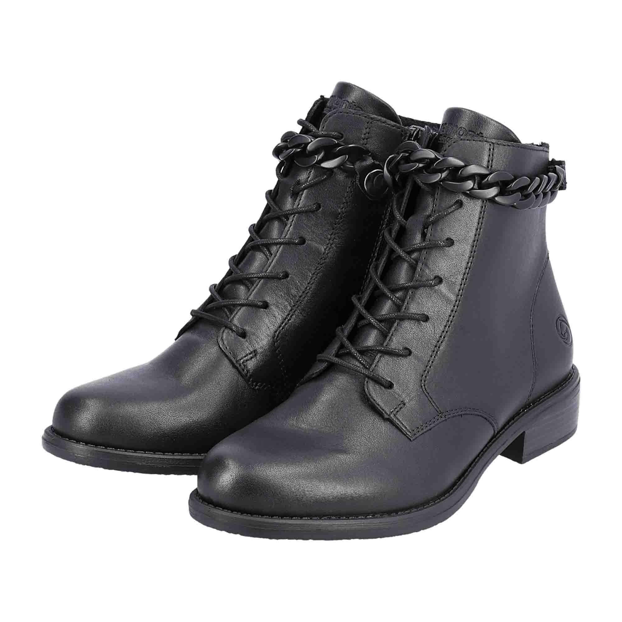 Remonte Women's Black Leather Ankle Boots Lace-Up Fall Winter Fashion