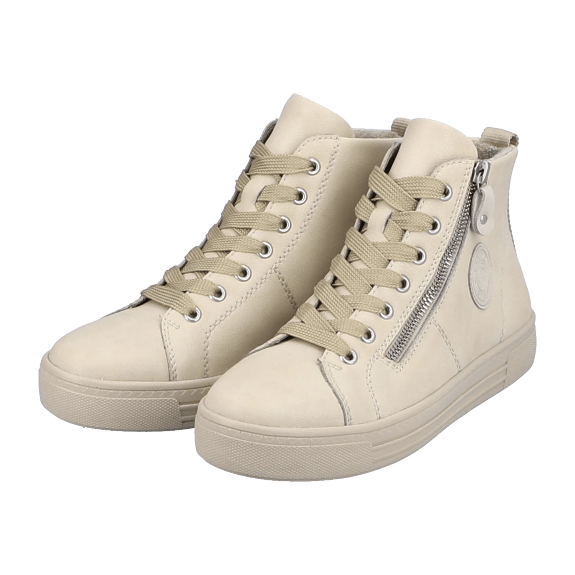 Remonte Women's Beige Ankle Boots Leather Lace-Up Wedge Heel Comfortable Fit