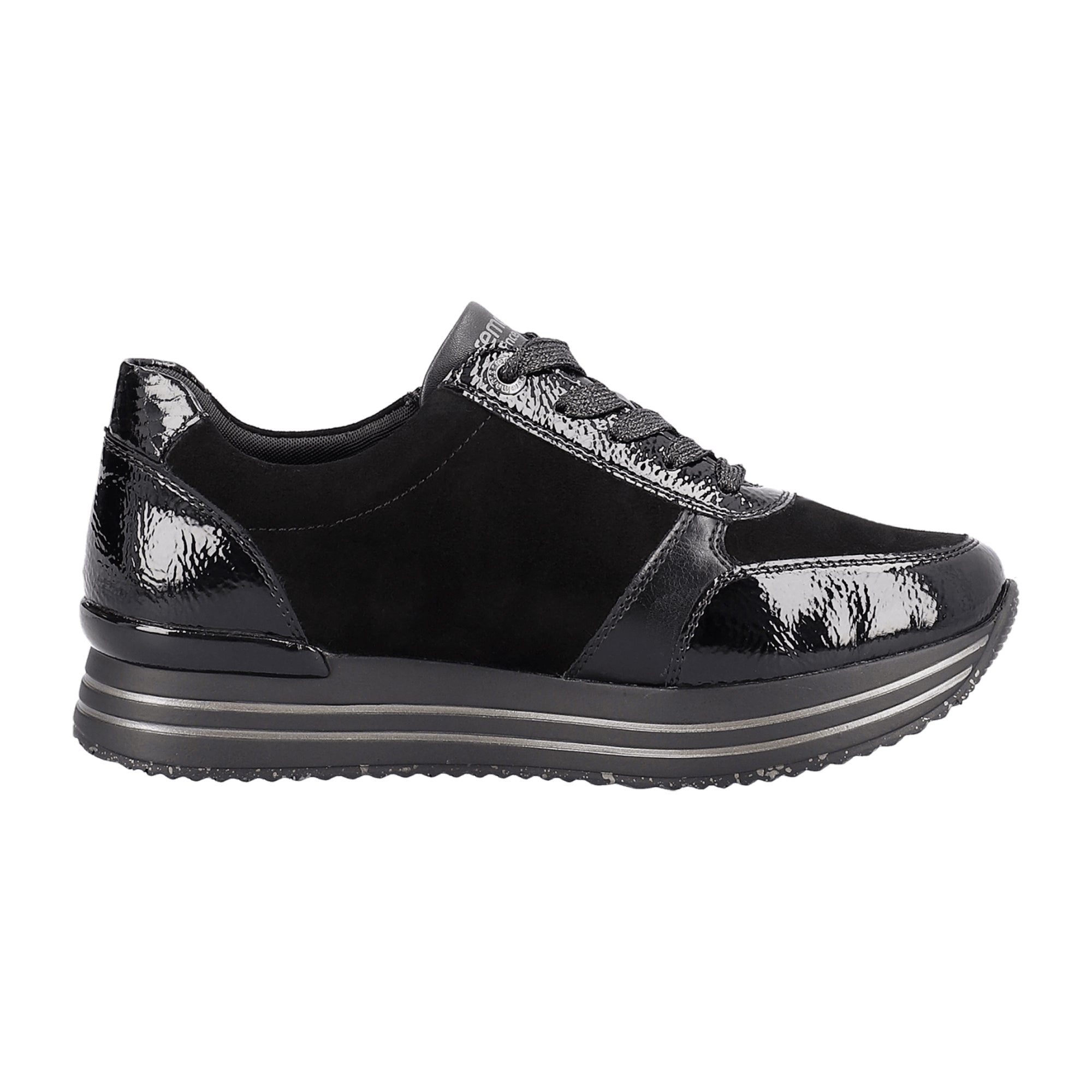 Remonte Women's Black Leather Shoes with Zip and Lace-up Closure