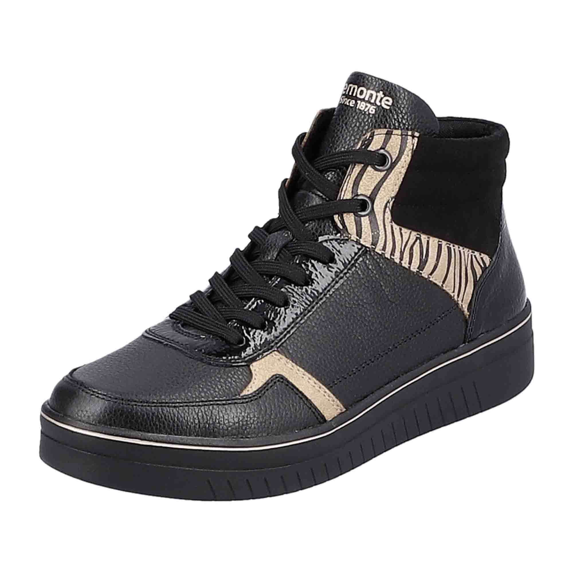 Remonte D0J71-01 Black Women's Leather Sneakers with Wedge Heel and Laces