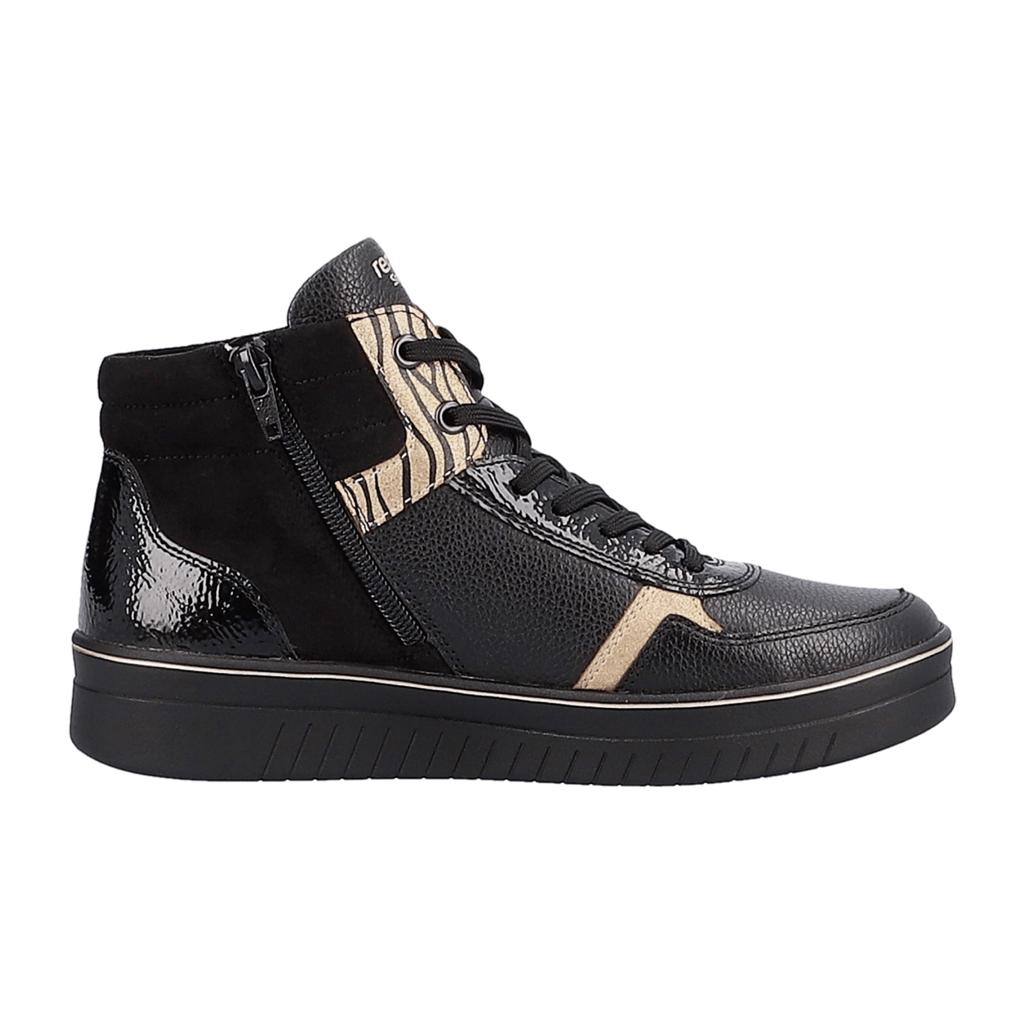 Remonte D0J71-01 Black Women's Leather Sneakers with Wedge Heel and Laces