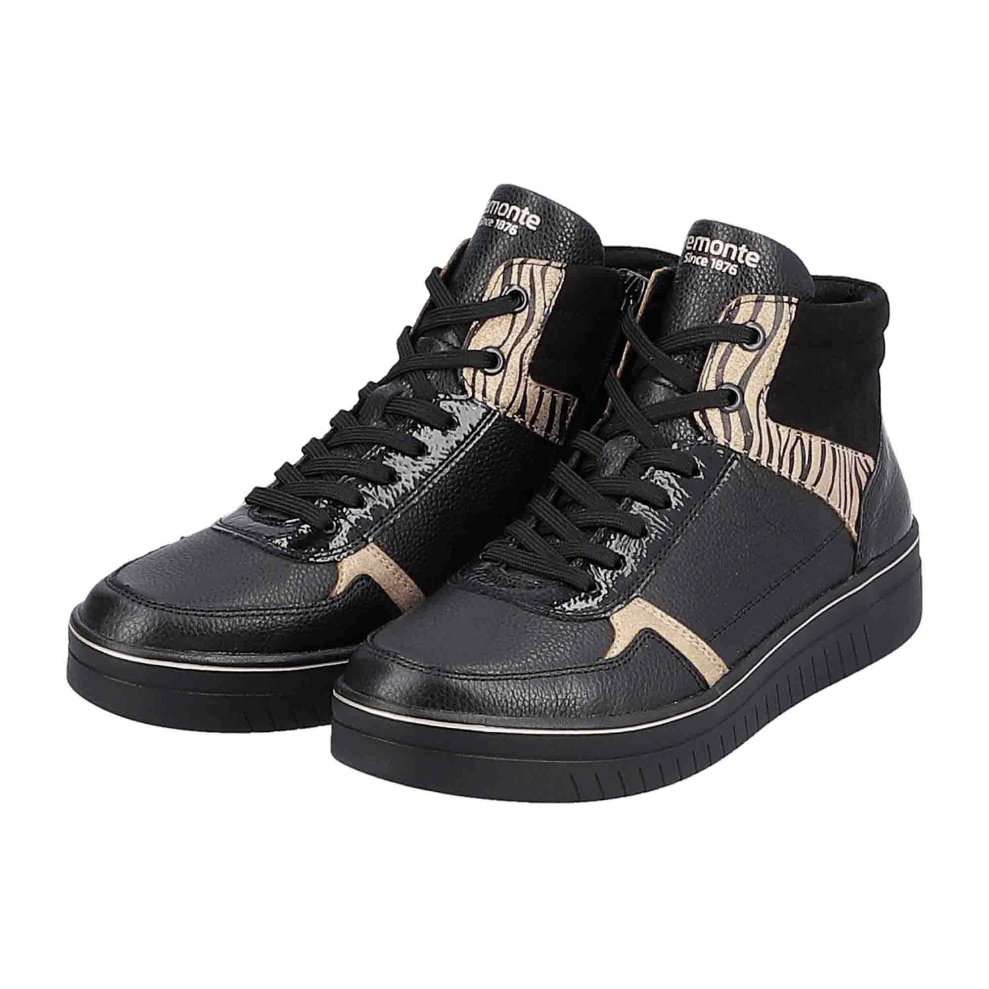 Remonte D0J71-01 Black Women's Leather Sneakers with Wedge Heel and Laces