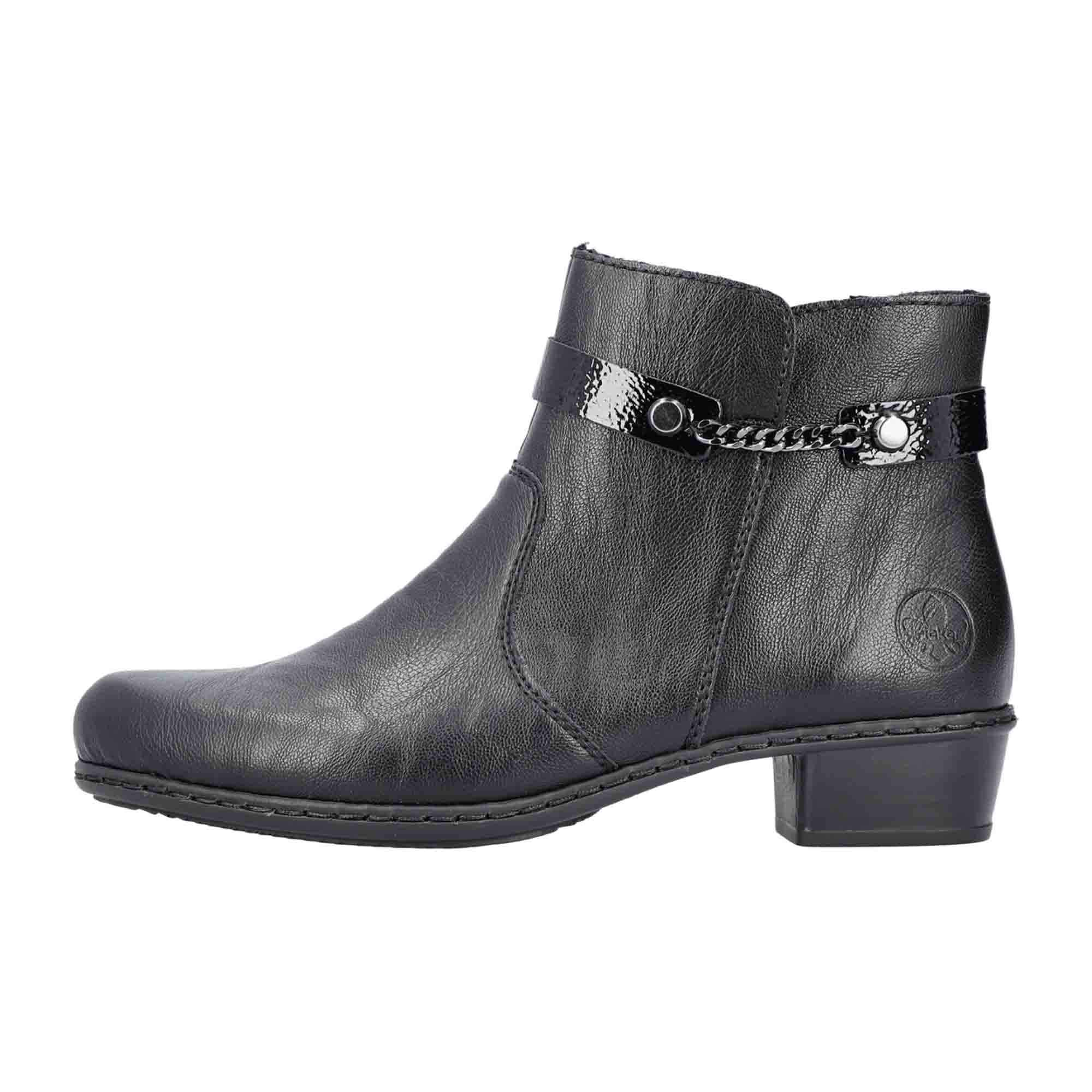 Rieker Y0783-00 Black Women's Boots with Block Heel and Zip Closure