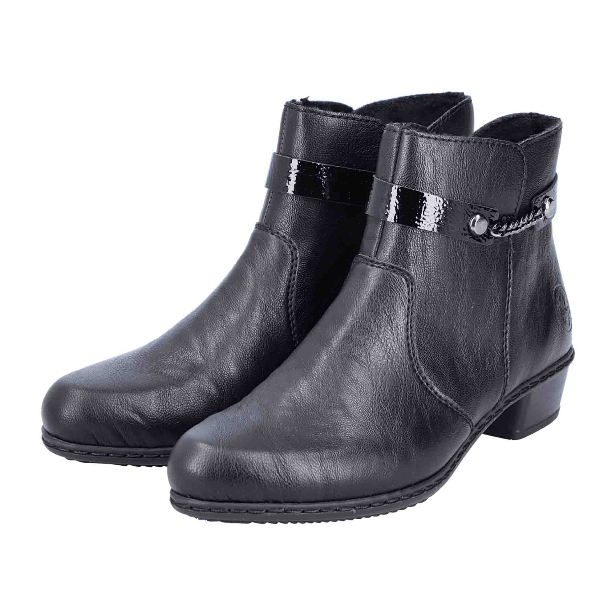 Rieker Y0783-00 Black Women's Boots with Block Heel and Zip Closure