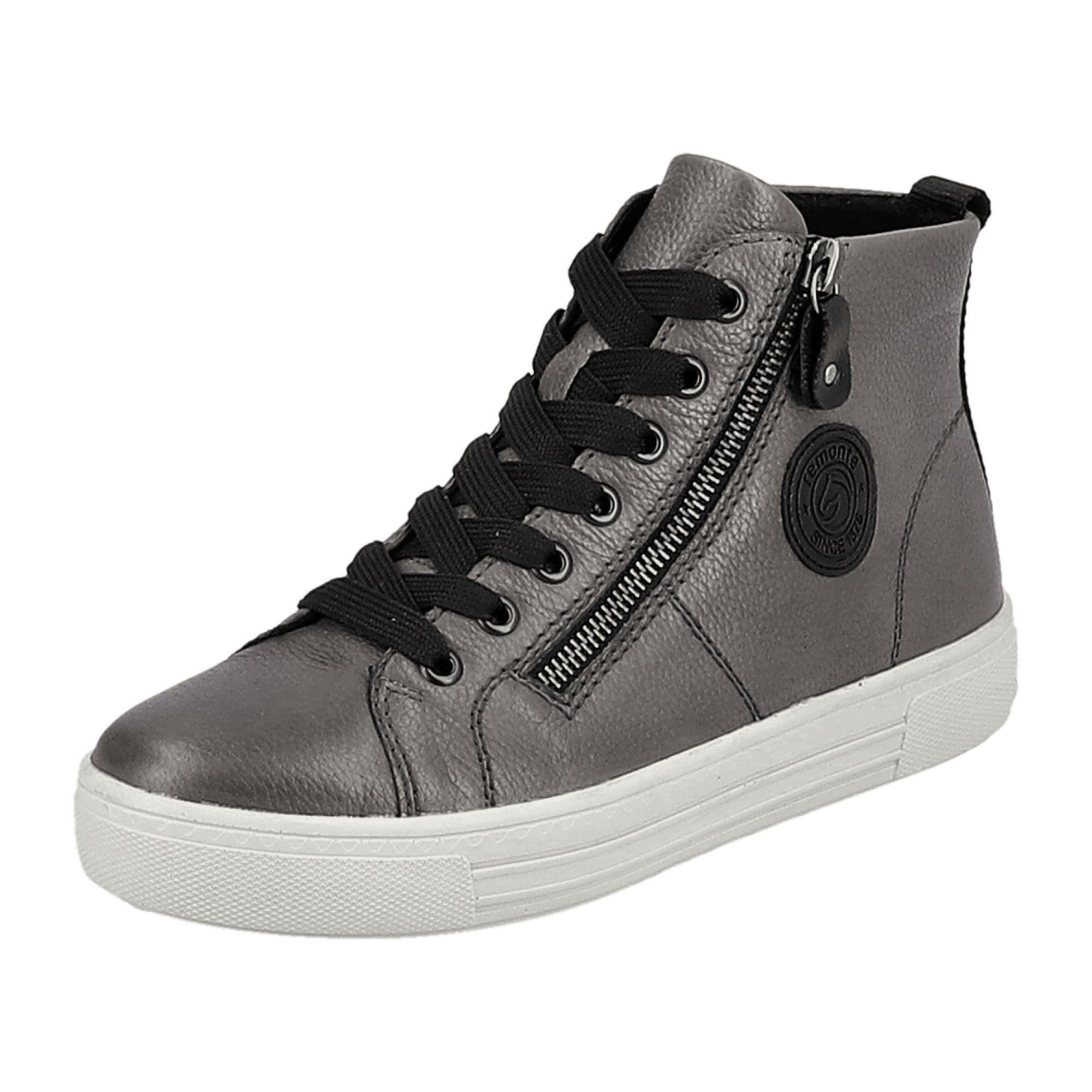 Remonte Women’s Gray Leather Ankle Boots with Wedge Heel and Lace-Up Closure