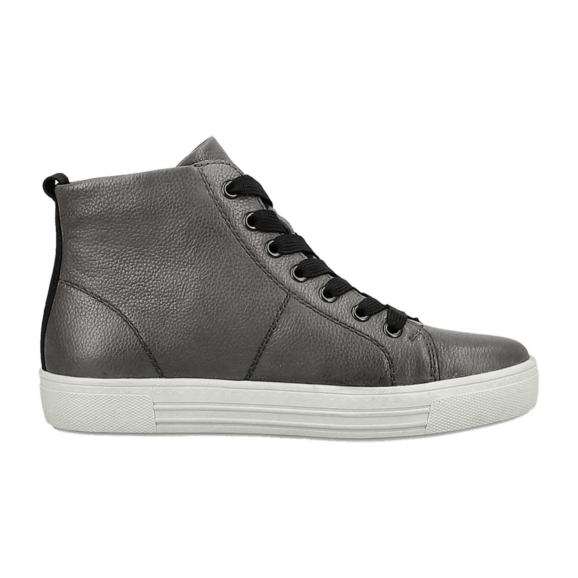 Remonte Women’s Gray Leather Ankle Boots with Wedge Heel and Lace-Up Closure