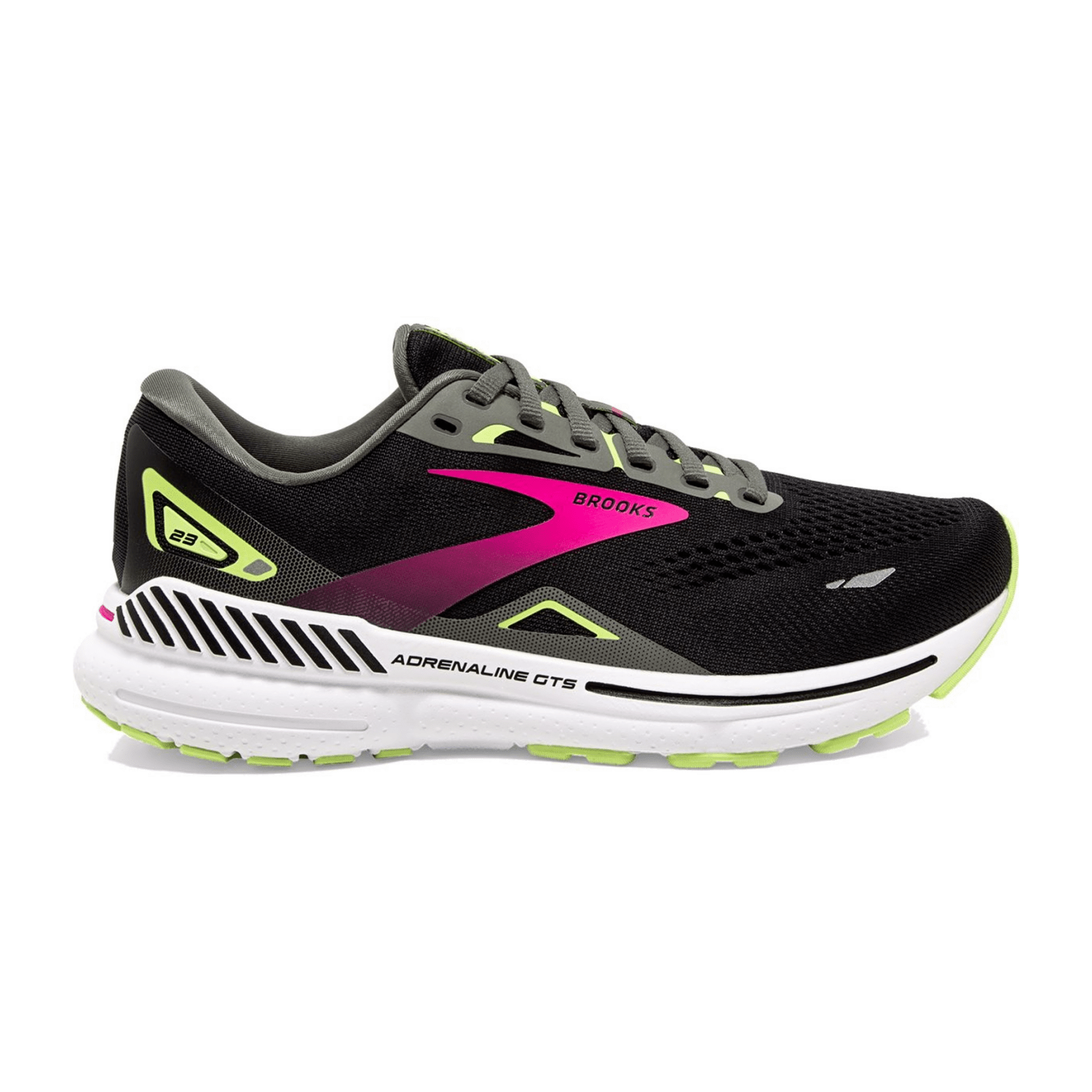 Brooks Adrenaline GTS 23 Women's Running Shoes, Leather, Round Toe, Black/Gunmetal/Sharp Green