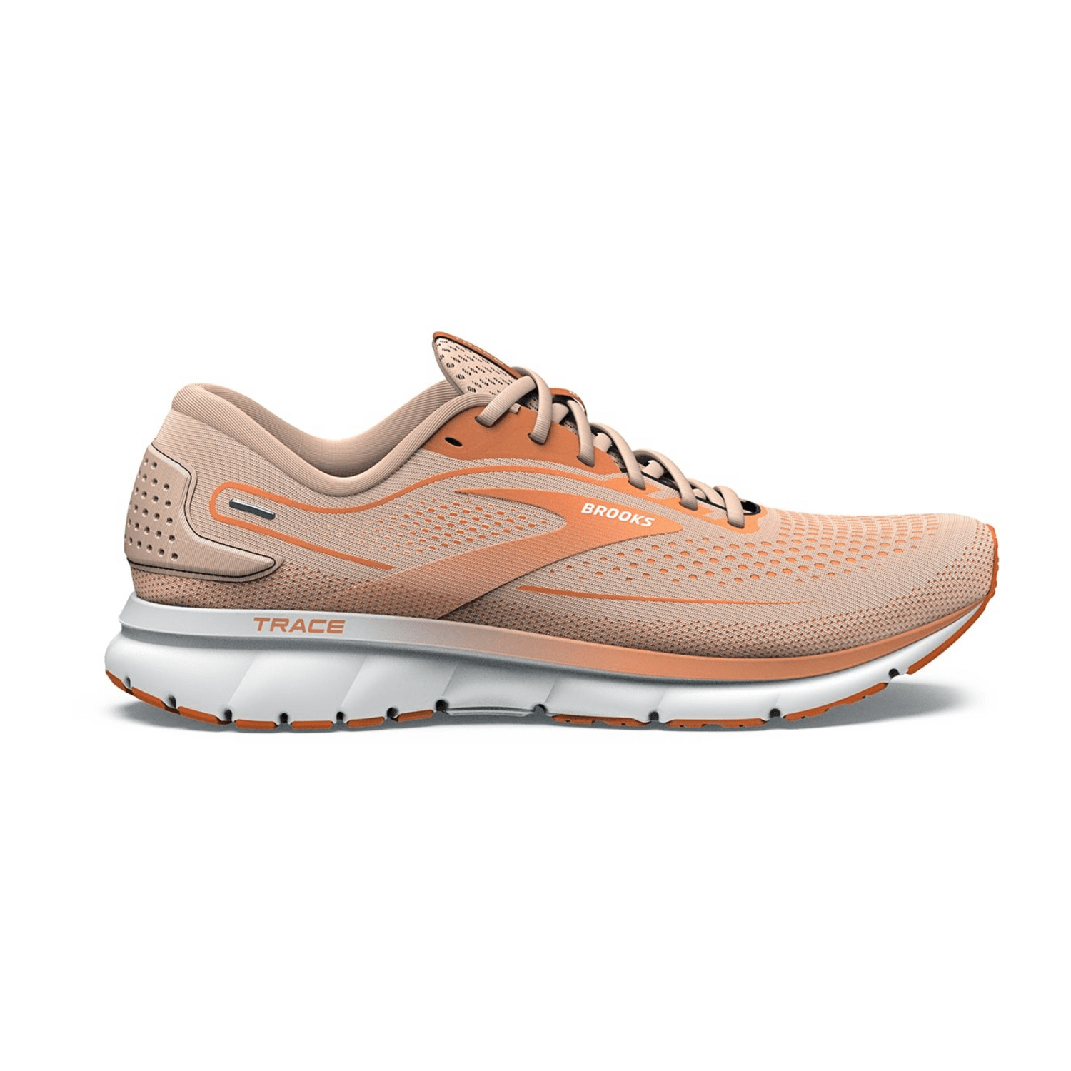 Brooks Women's Trace 2 Sneaker Lace-Up Shoes in Pale Peach Tangerine White Mesh with Rubber Sole