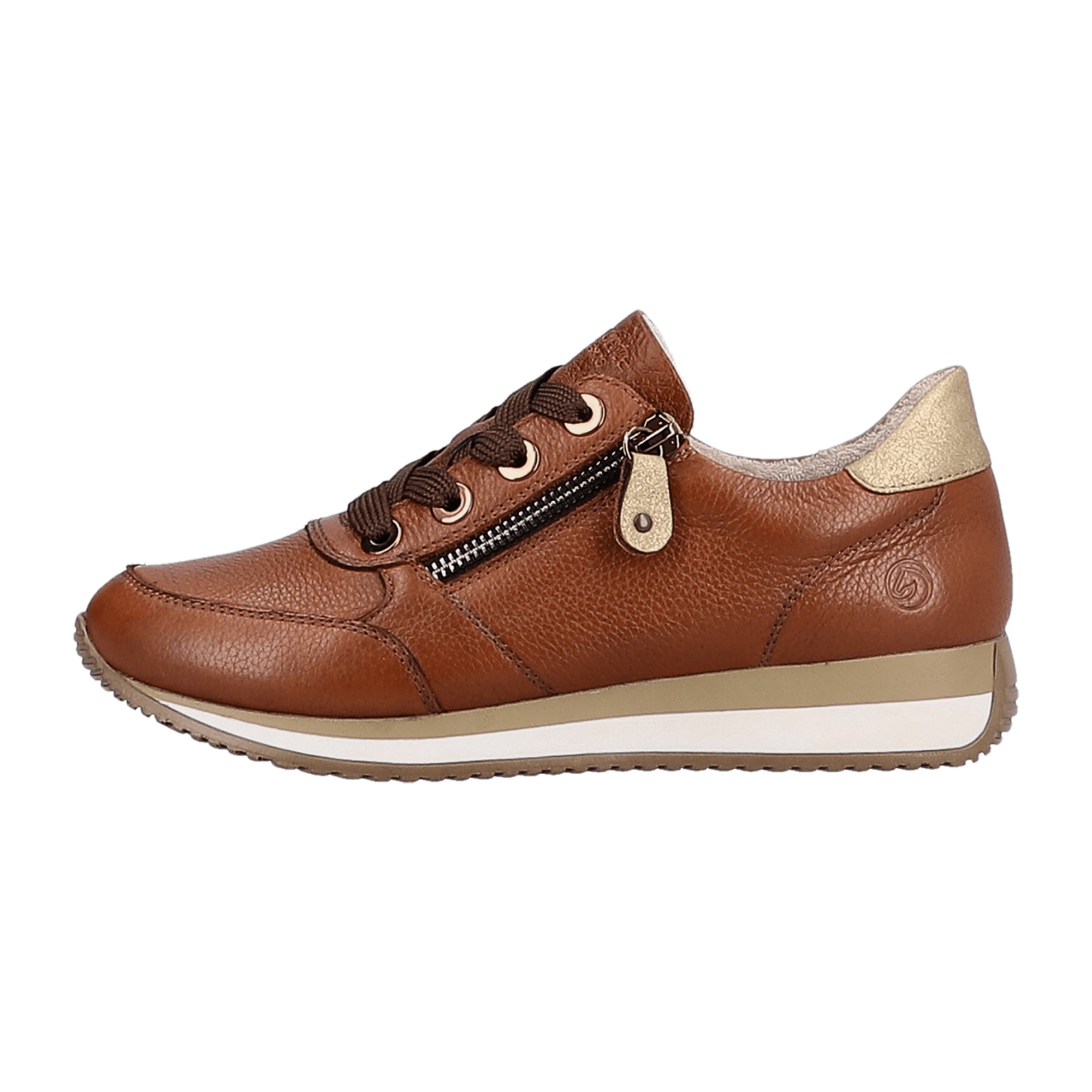 Remonte Women's Brown Leather Casual Shoes with Zipper and Laces
