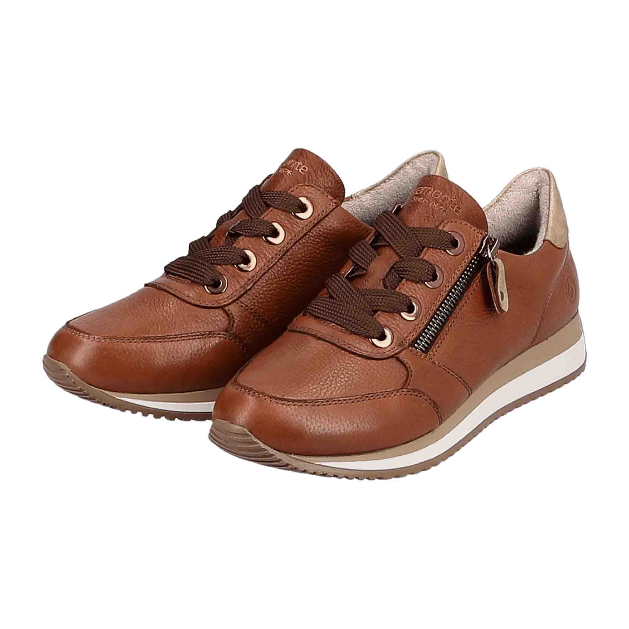 Remonte Women's Brown Leather Casual Shoes with Zipper and Laces