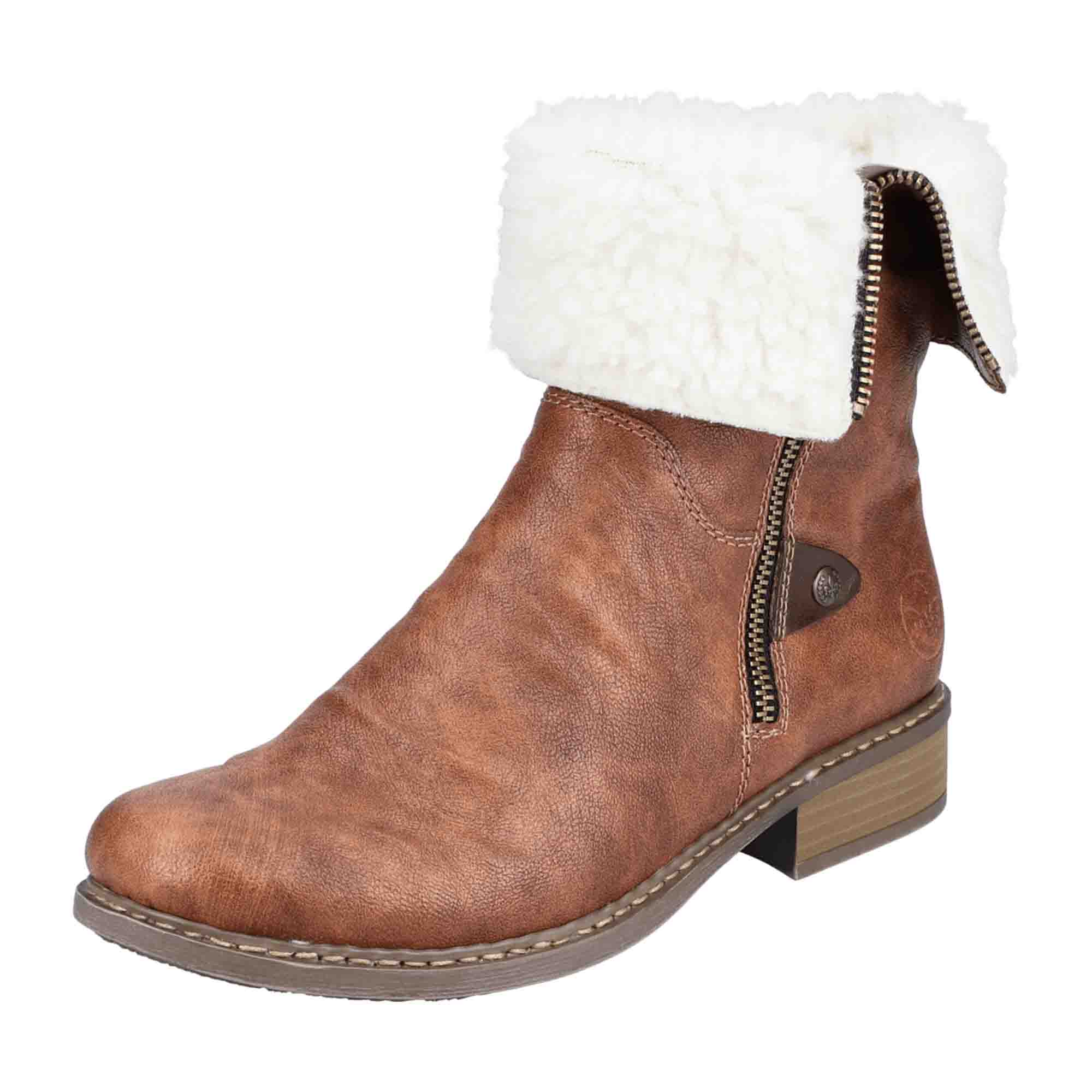Rieker HWK Women's Brown Boots Warm Lined Synthetic Leather Fall Winter