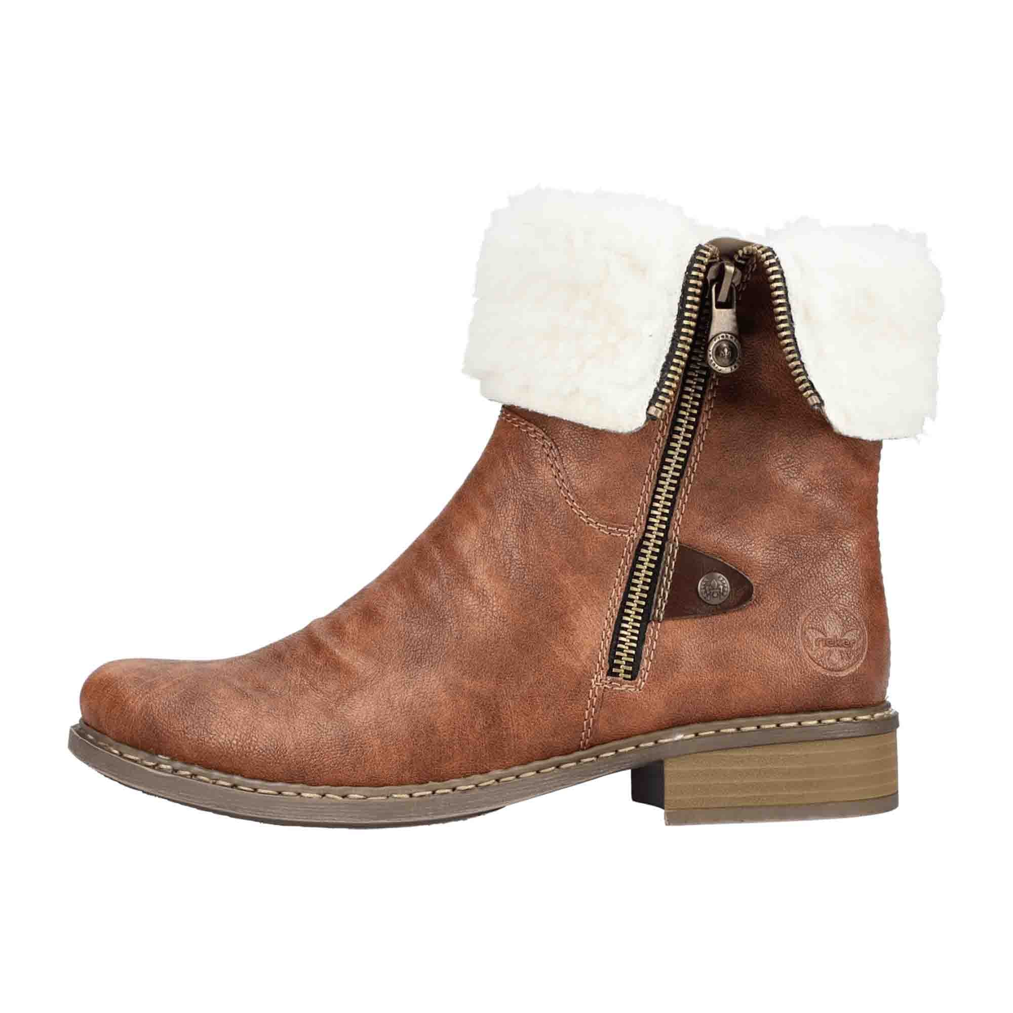 Rieker HWK Women's Brown Boots Warm Lined Synthetic Leather Fall Winter