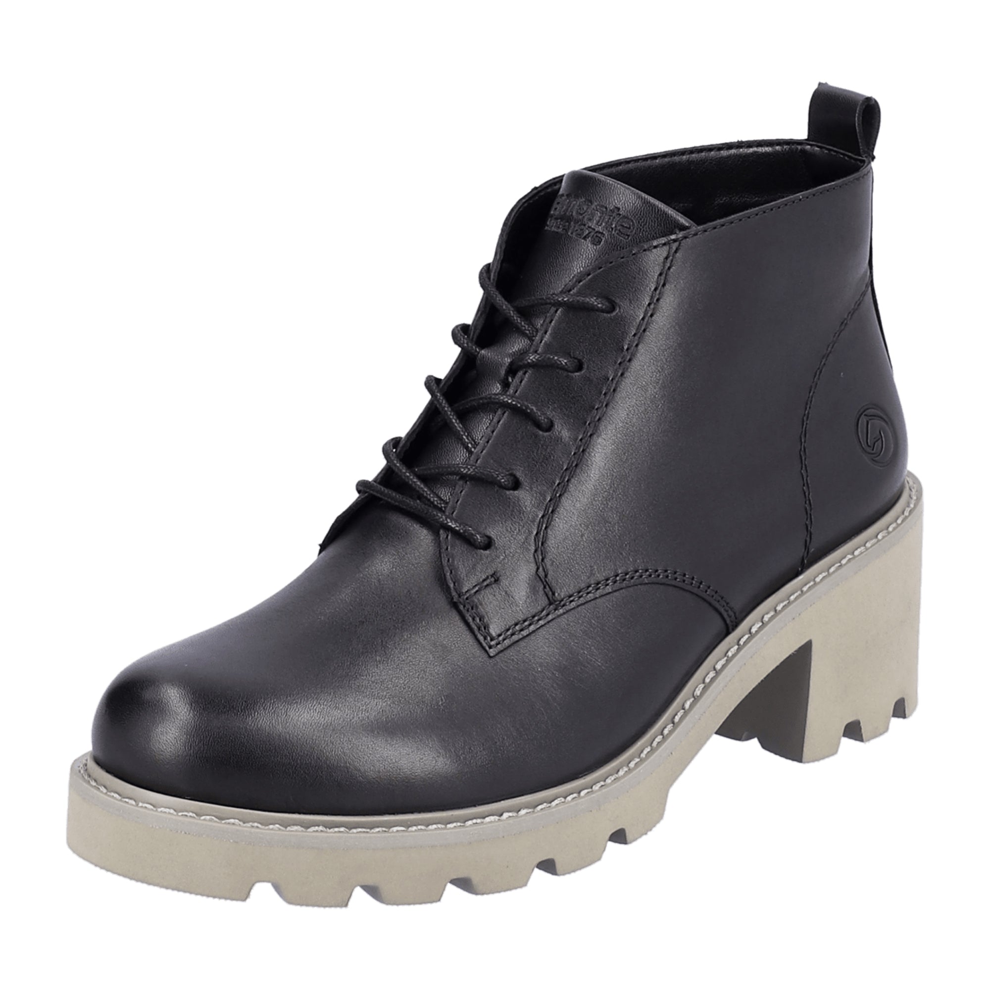 Remonte Black Leather Ankle Boots for Women with Removable Insole and Laces