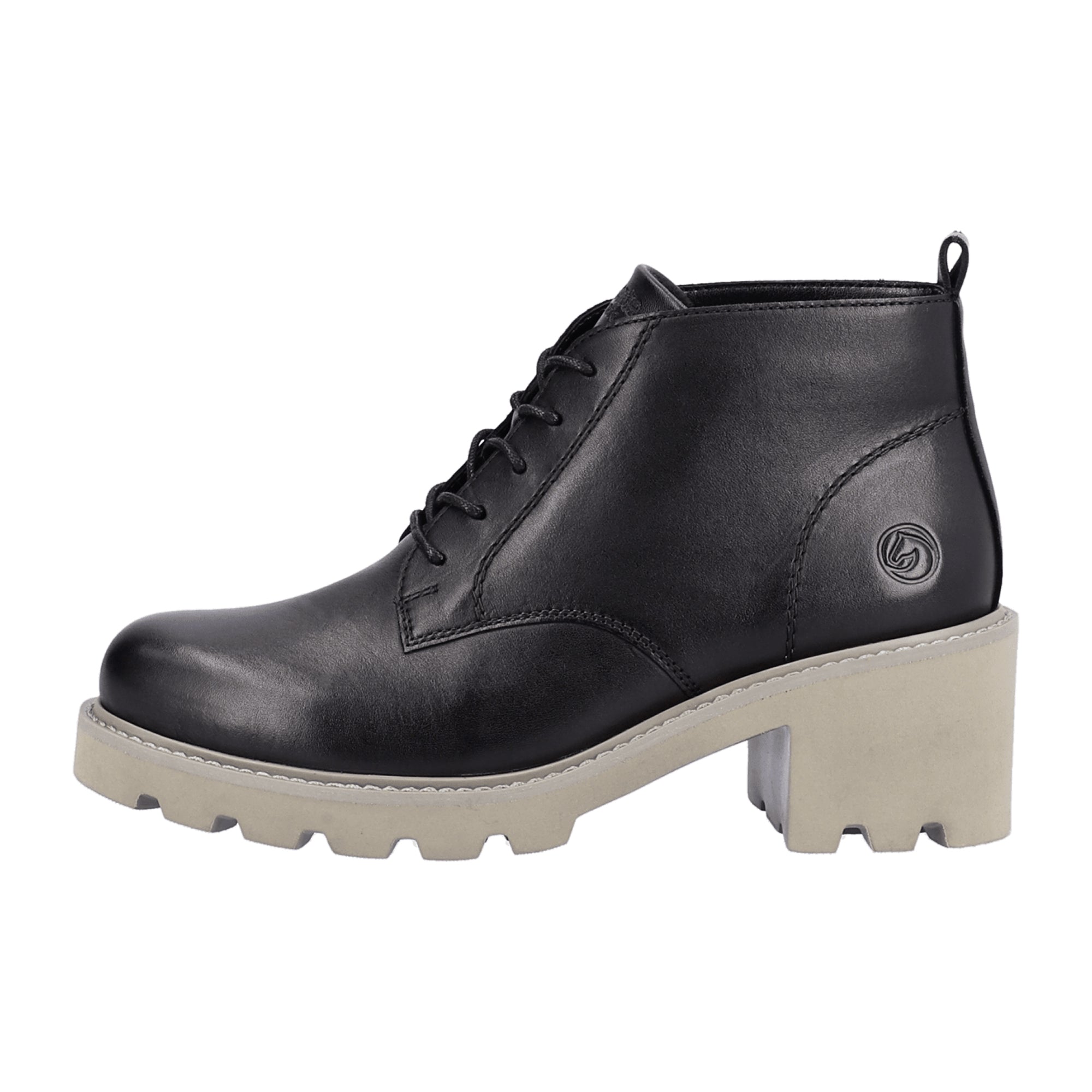 Remonte Black Leather Ankle Boots for Women with Removable Insole and Laces