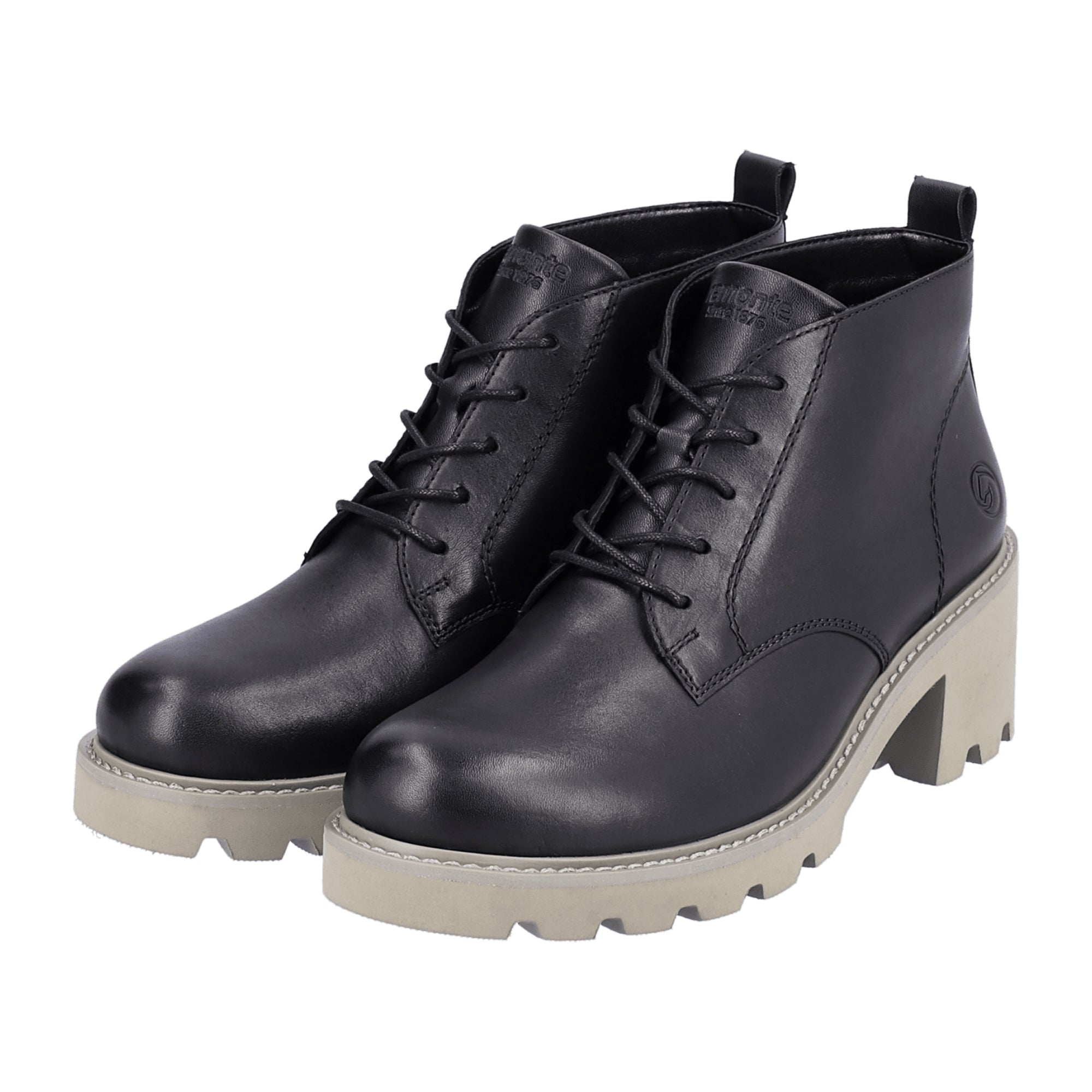 Remonte Black Leather Ankle Boots for Women with Removable Insole and Laces