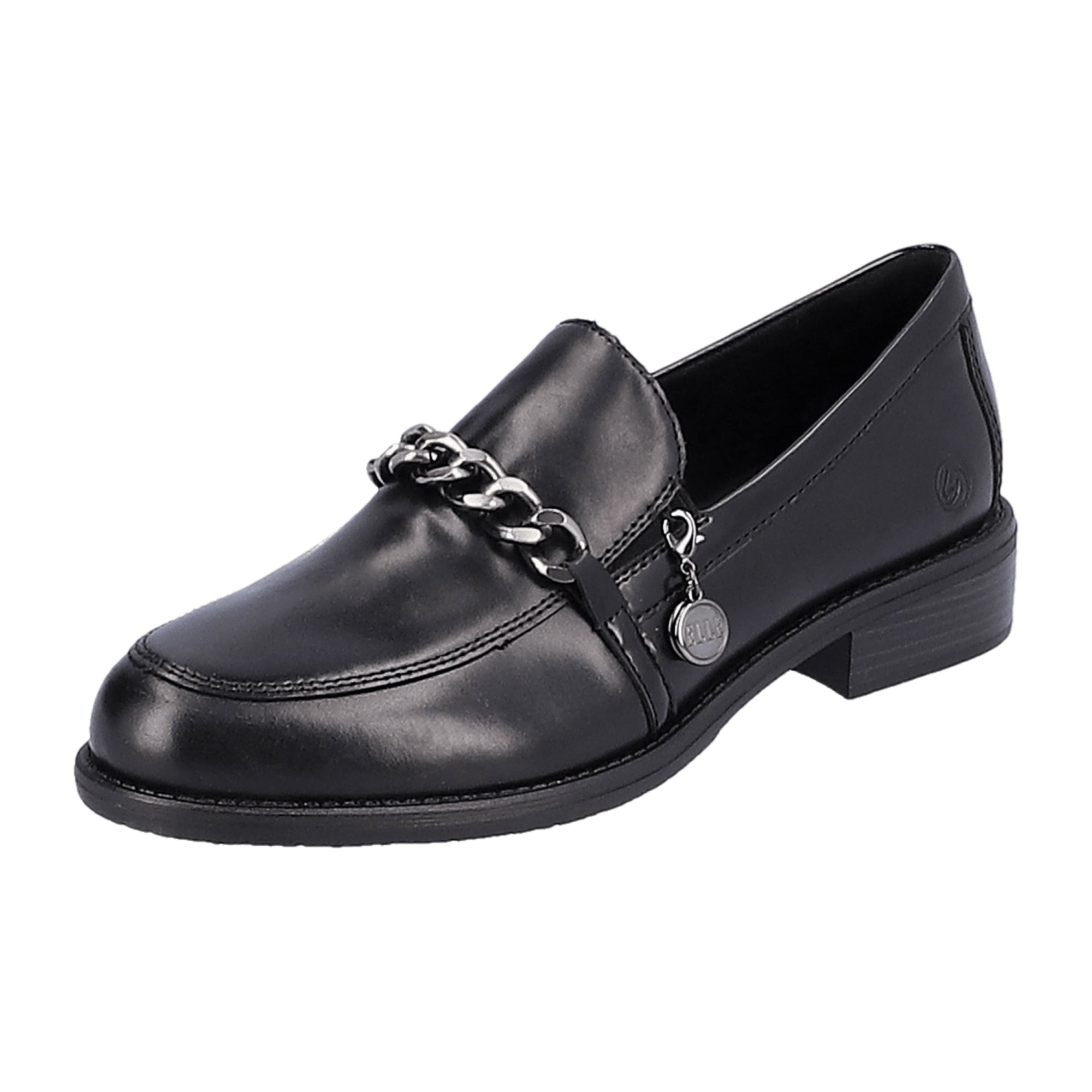 Remonte Women's Black Leather Slip-On Shoes with Block Heel and Removable Insole