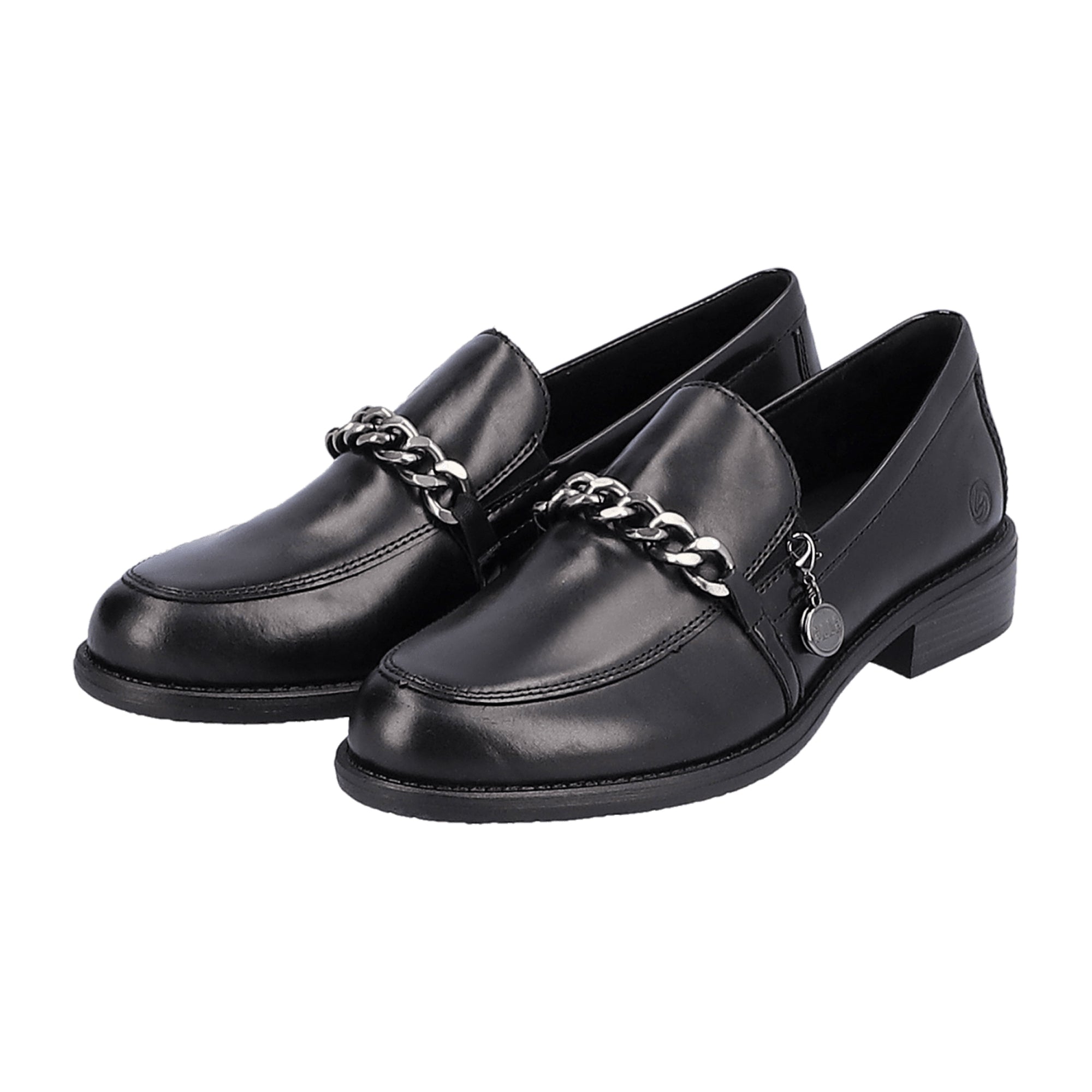 Remonte Women's Black Leather Slip-On Shoes with Block Heel and Removable Insole