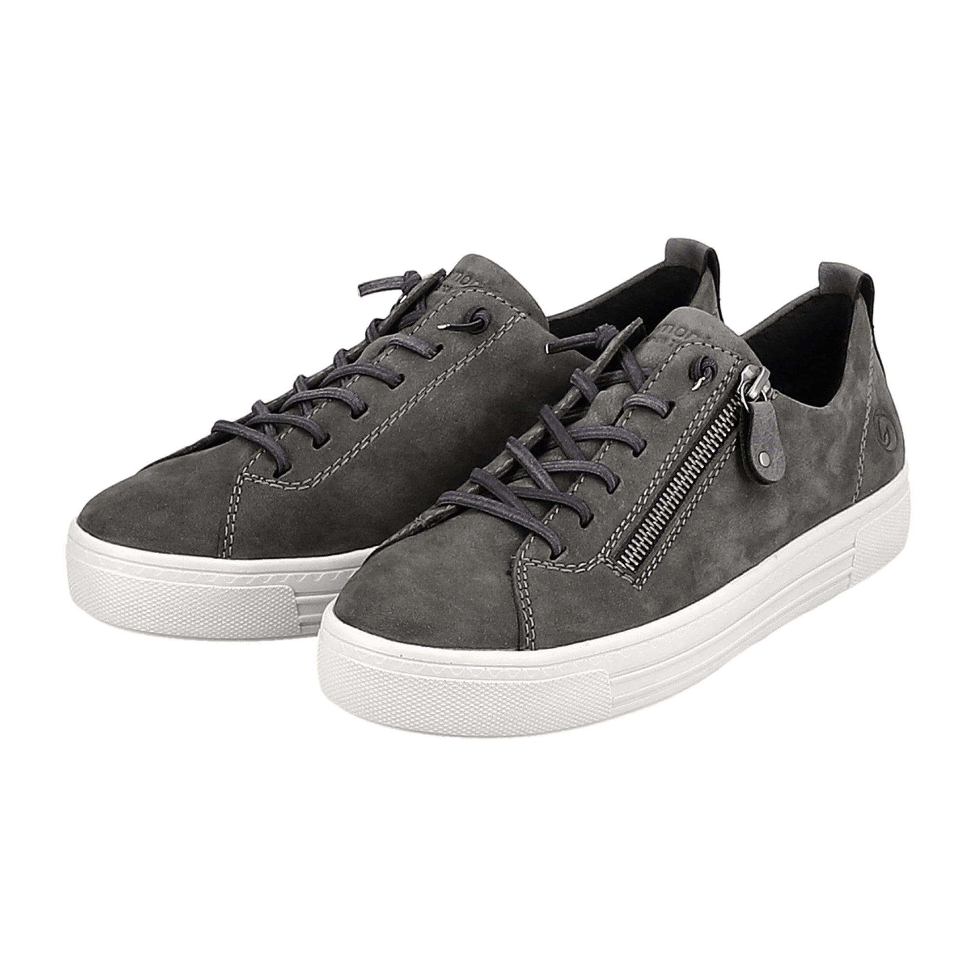 Remonte Women's Gray Lace-Up Suede Shoes with Wedge Heel