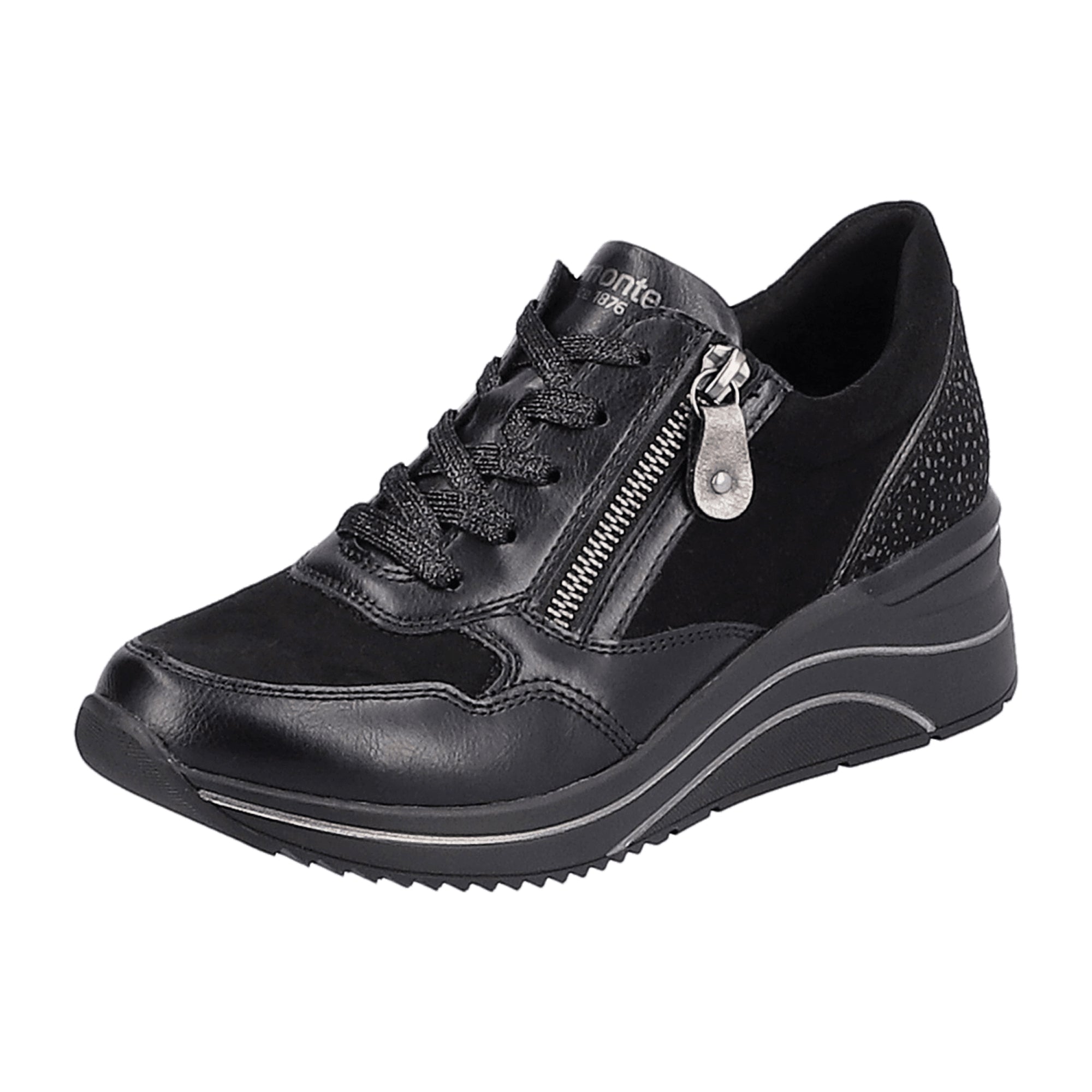 Remonte Women's Black Casual Shoes with Removable Insole and Zip Closure