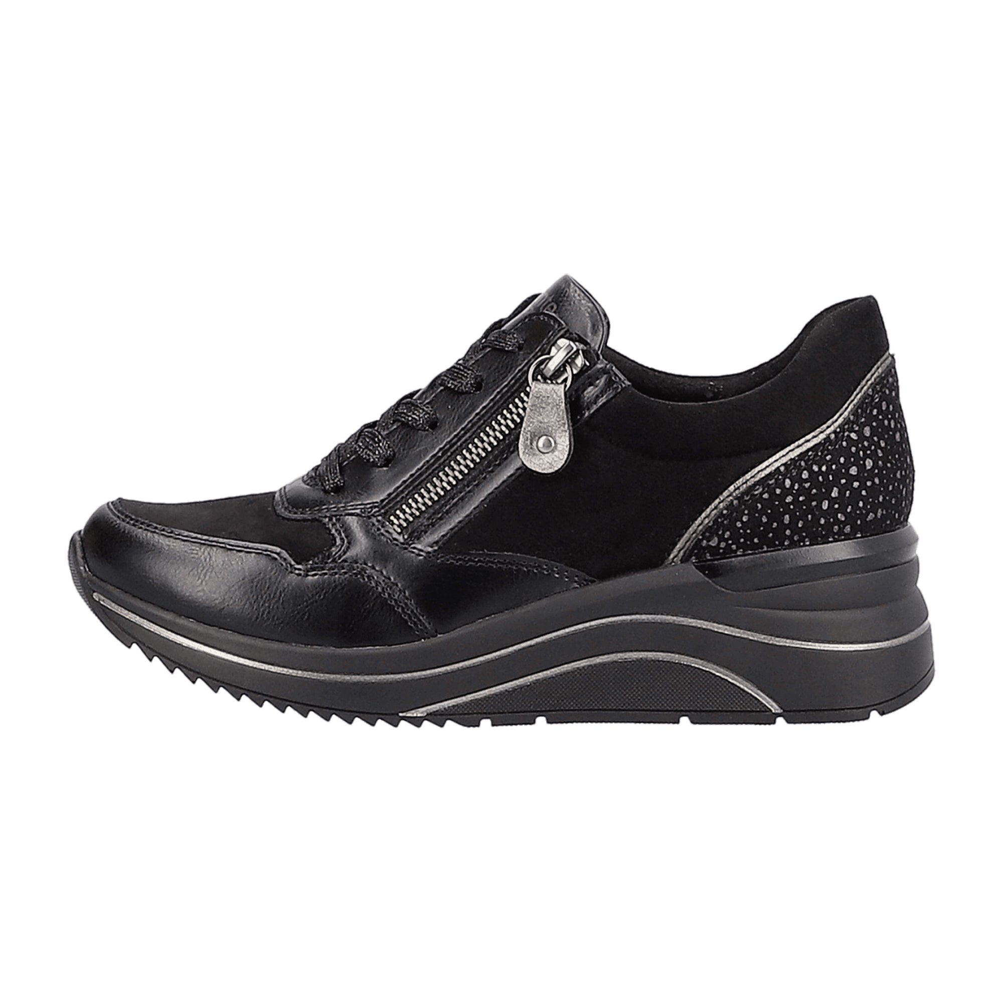 Remonte Women's Black Casual Shoes with Removable Insole and Zip Closure