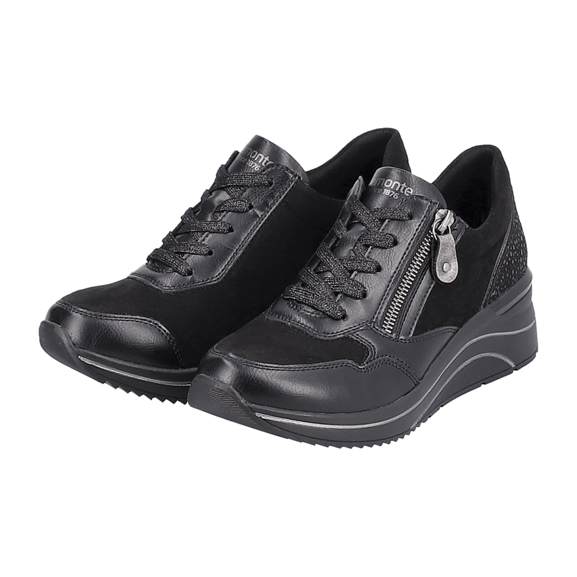 Remonte Women's Black Casual Shoes with Removable Insole and Zip Closure