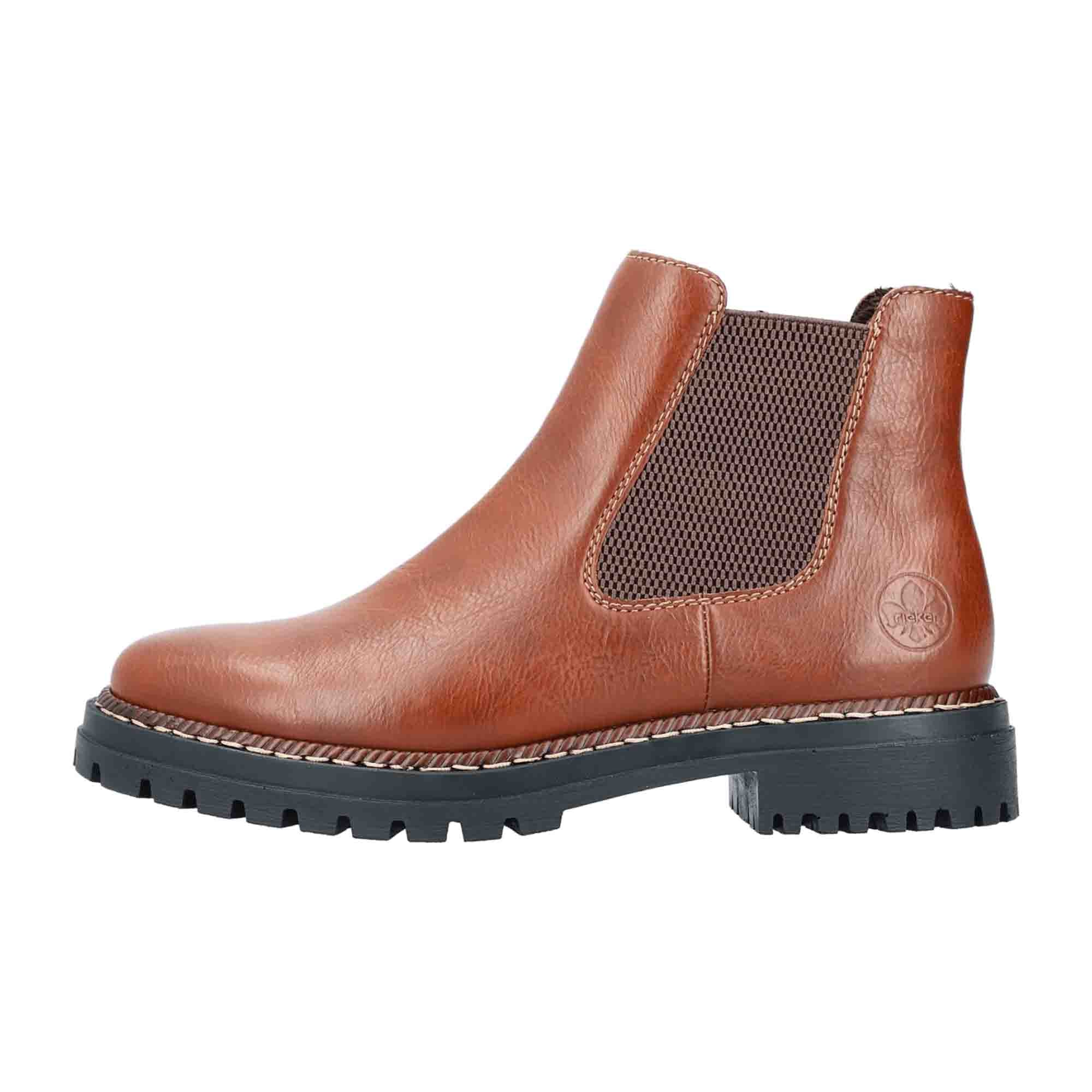 Rieker HWK Women's Brown Boots with Block Heel and Zip Closure