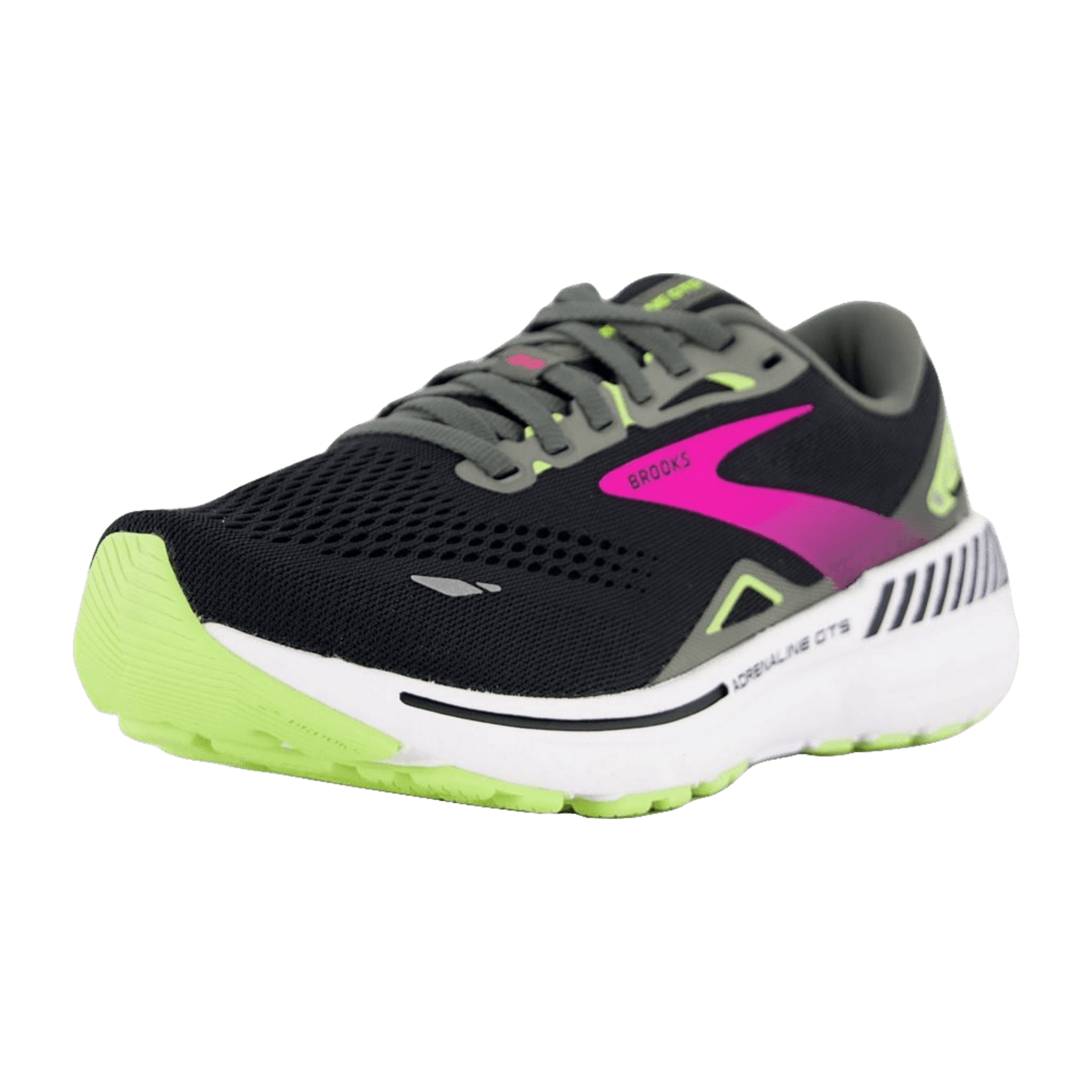 Brooks Adrenaline GTS 23 Women's Running Shoes - Black/Gunmetal/Sharp Green - Textile & Mesh Upper - Rubber Sole
