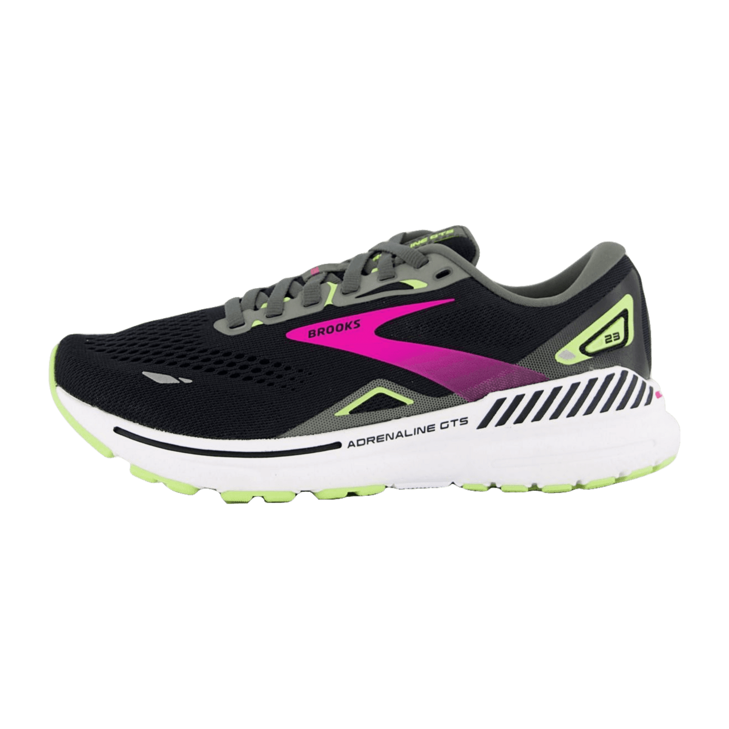 Brooks Adrenaline GTS 23 Women's Running Shoes - Black/Gunmetal/Sharp Green - Textile & Mesh Upper - Rubber Sole