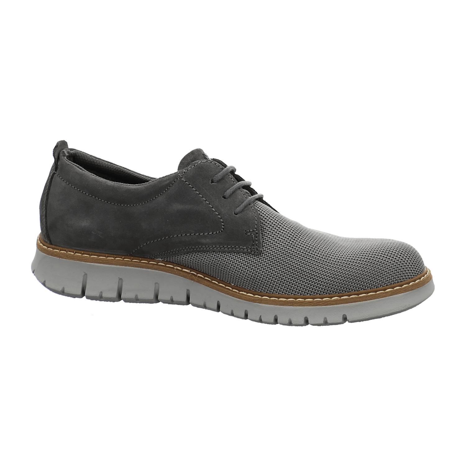 ARA Men's Comfort Lace-Up Boat Shoes in Grey Faux Leather with Leather Lining