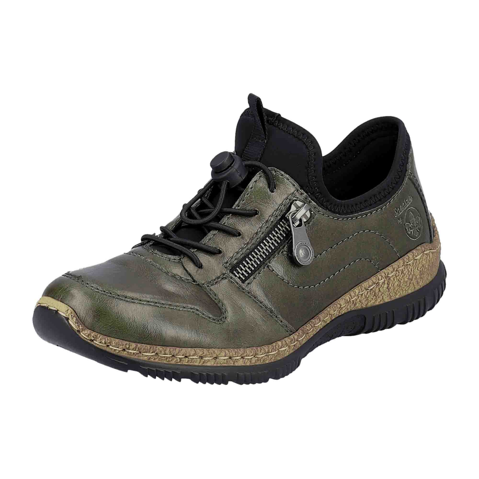 Rieker Green Women's Shoes N32G2-54 with Removable Insole and Zip Closure