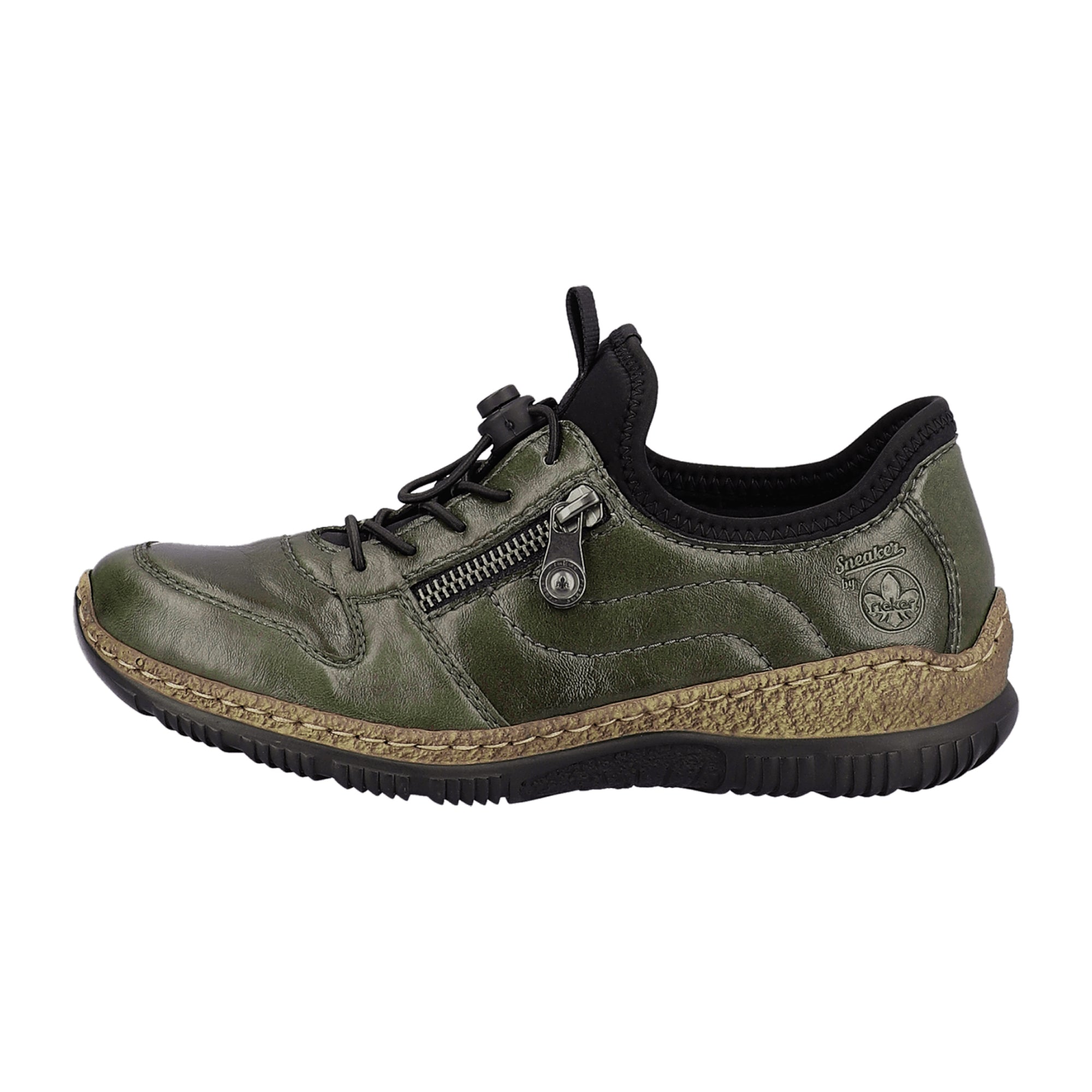 Rieker Green Women's Shoes N32G2-54 with Removable Insole and Zip Closure