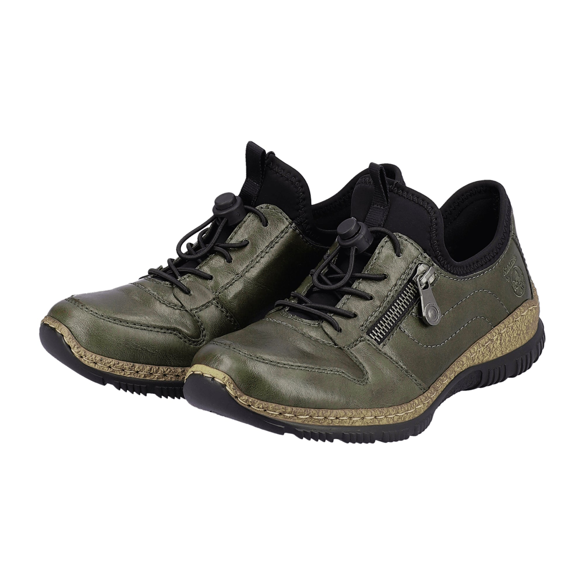 Rieker Green Women's Shoes N32G2-54 with Removable Insole and Zip Closure