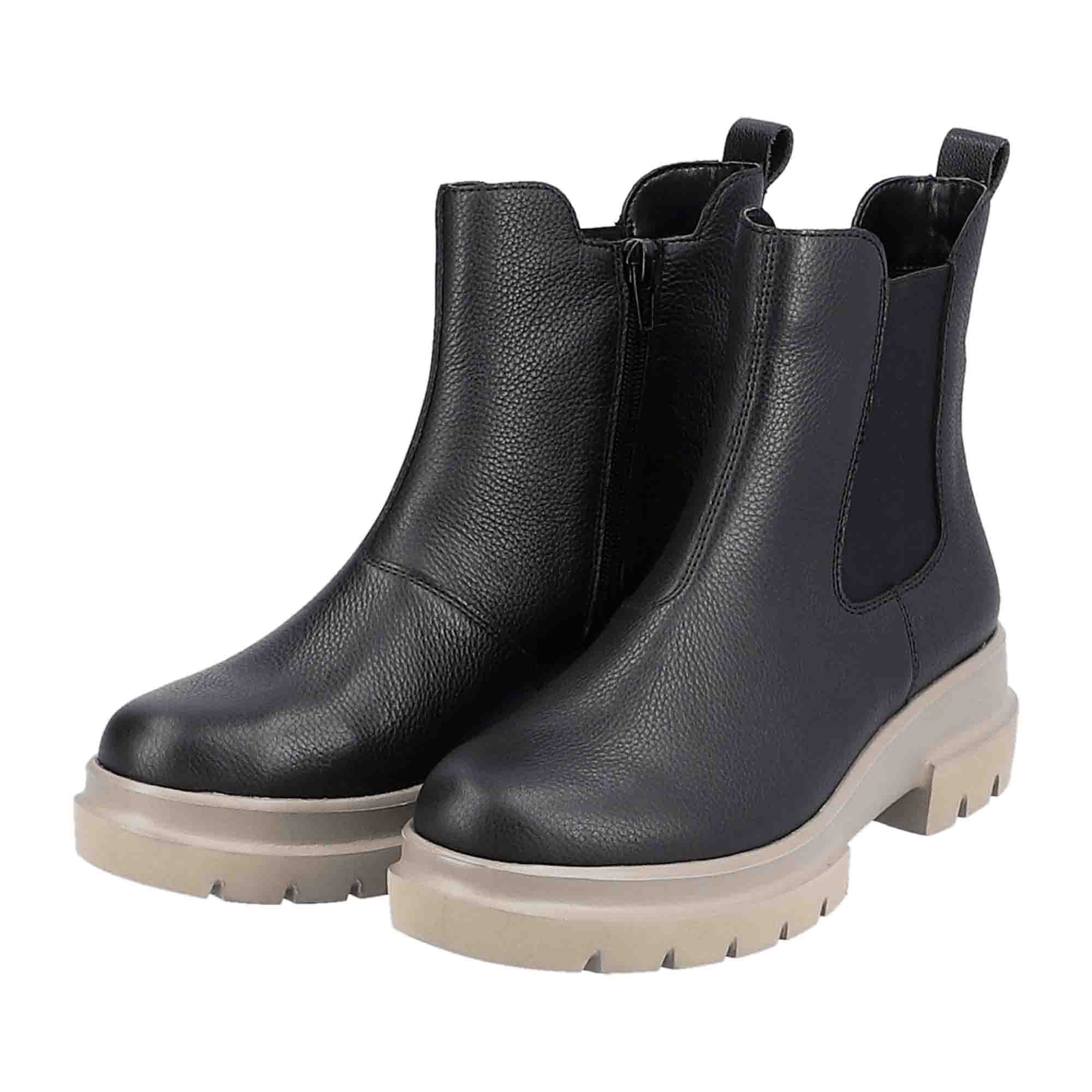 Remonte High Chelsea Boots for Women with Fleece Lining Black Leather Winter