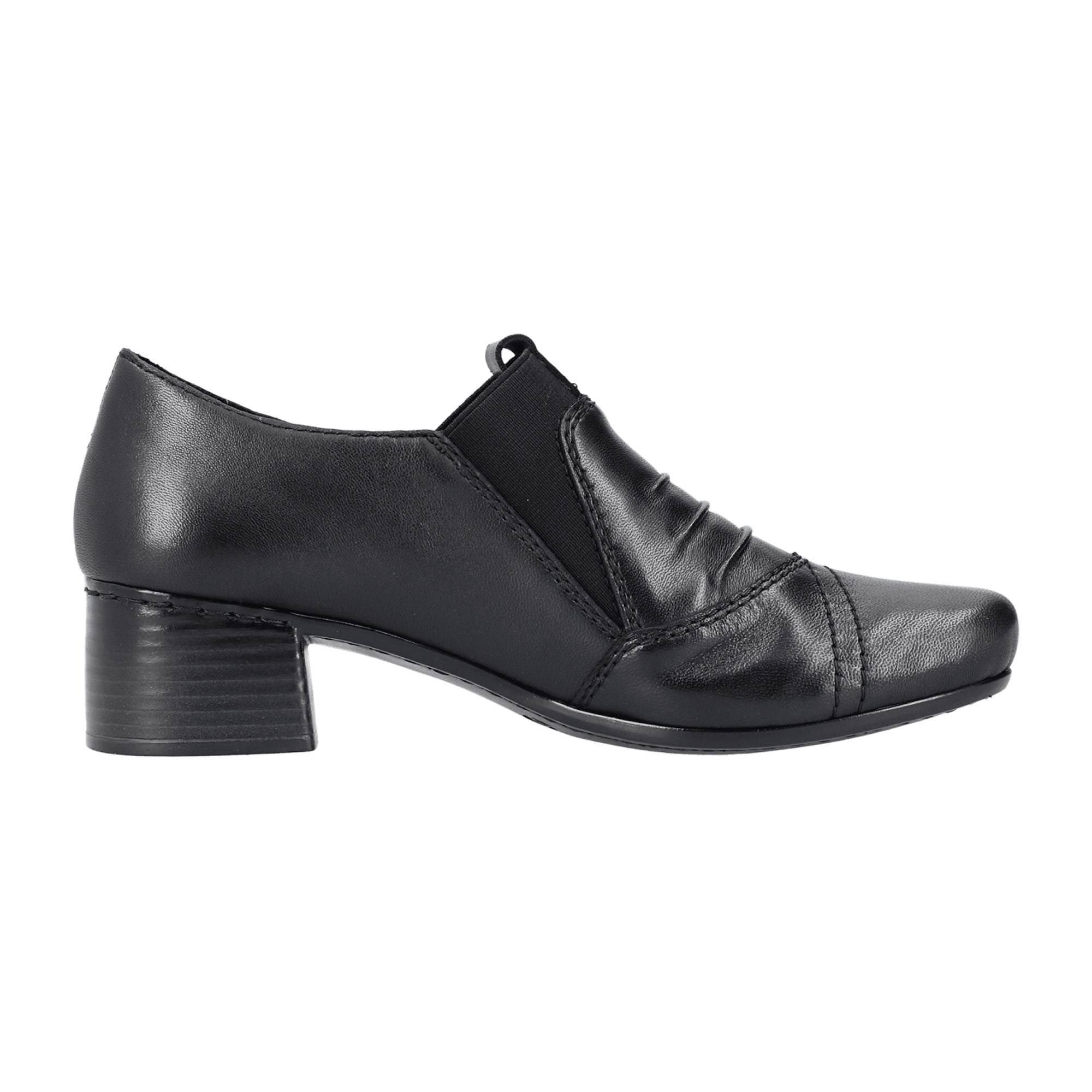 Rieker Black Slip-On Leather Shoes for Women with Block Heel